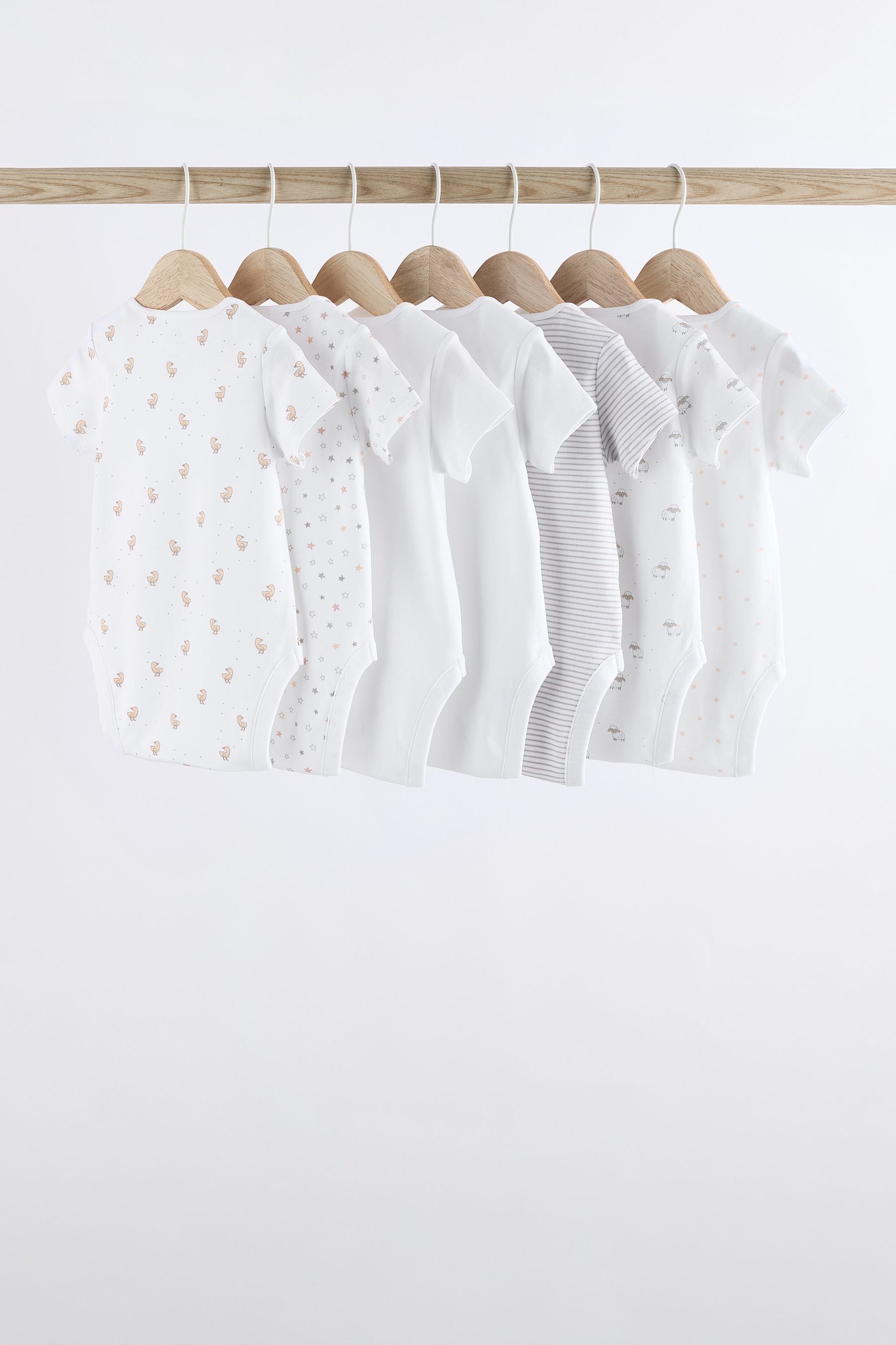 White 7 Pack Baby Short Sleeve 100% Cotton Bodysuits