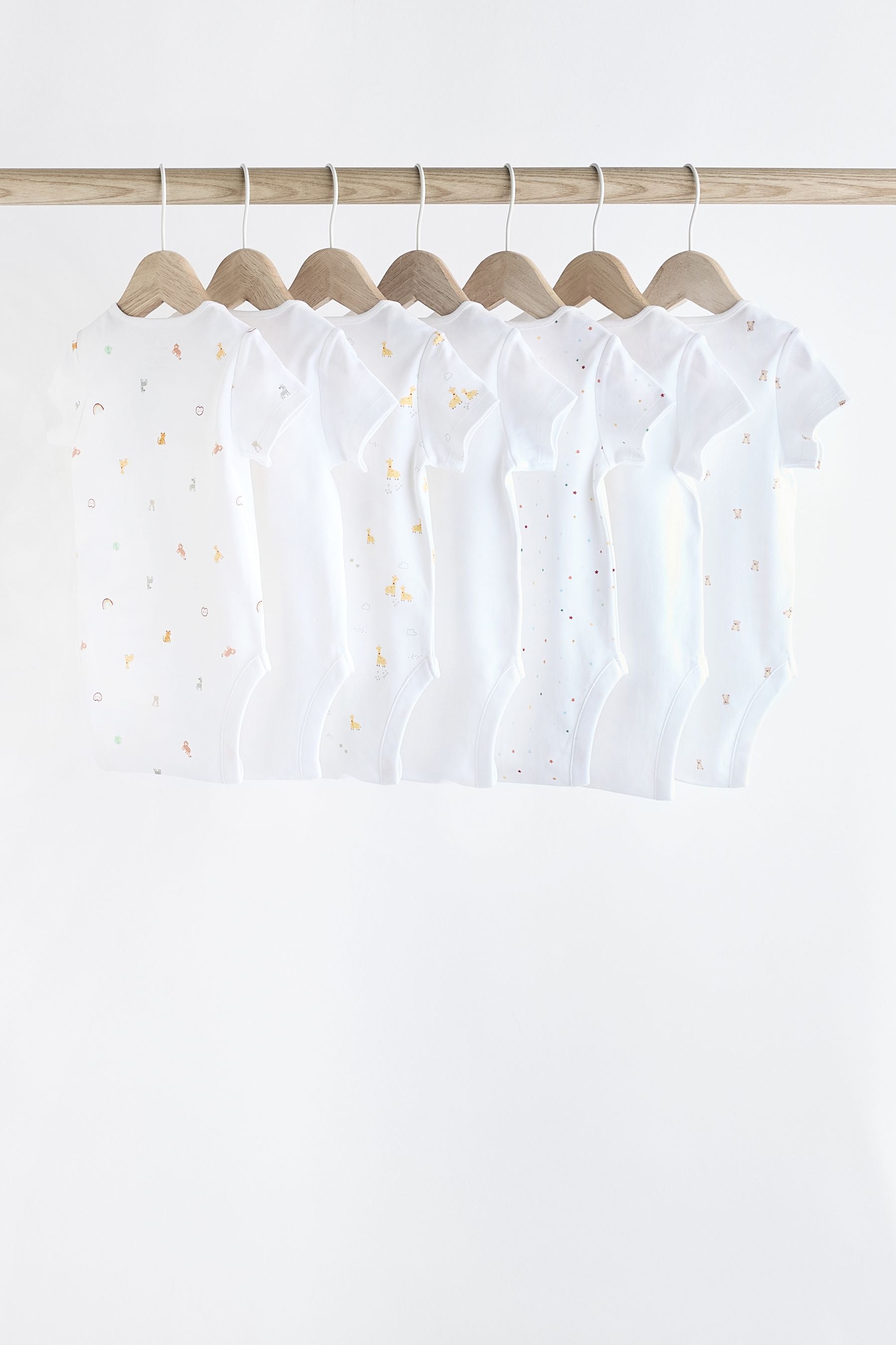 White 7 Pack Short Sleeve 100% Cotton Baby Bodysuits