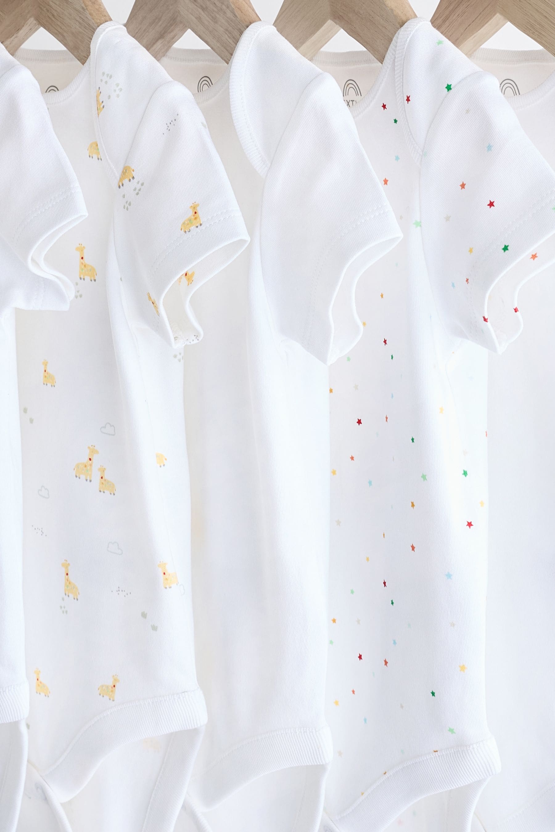 White 7 Pack Short Sleeve 100% Cotton Baby Bodysuits