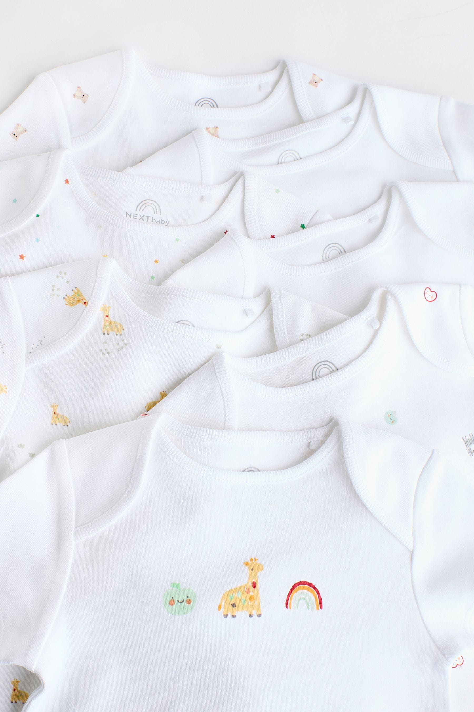 White 7 Pack Short Sleeve 100% Cotton Baby Bodysuits