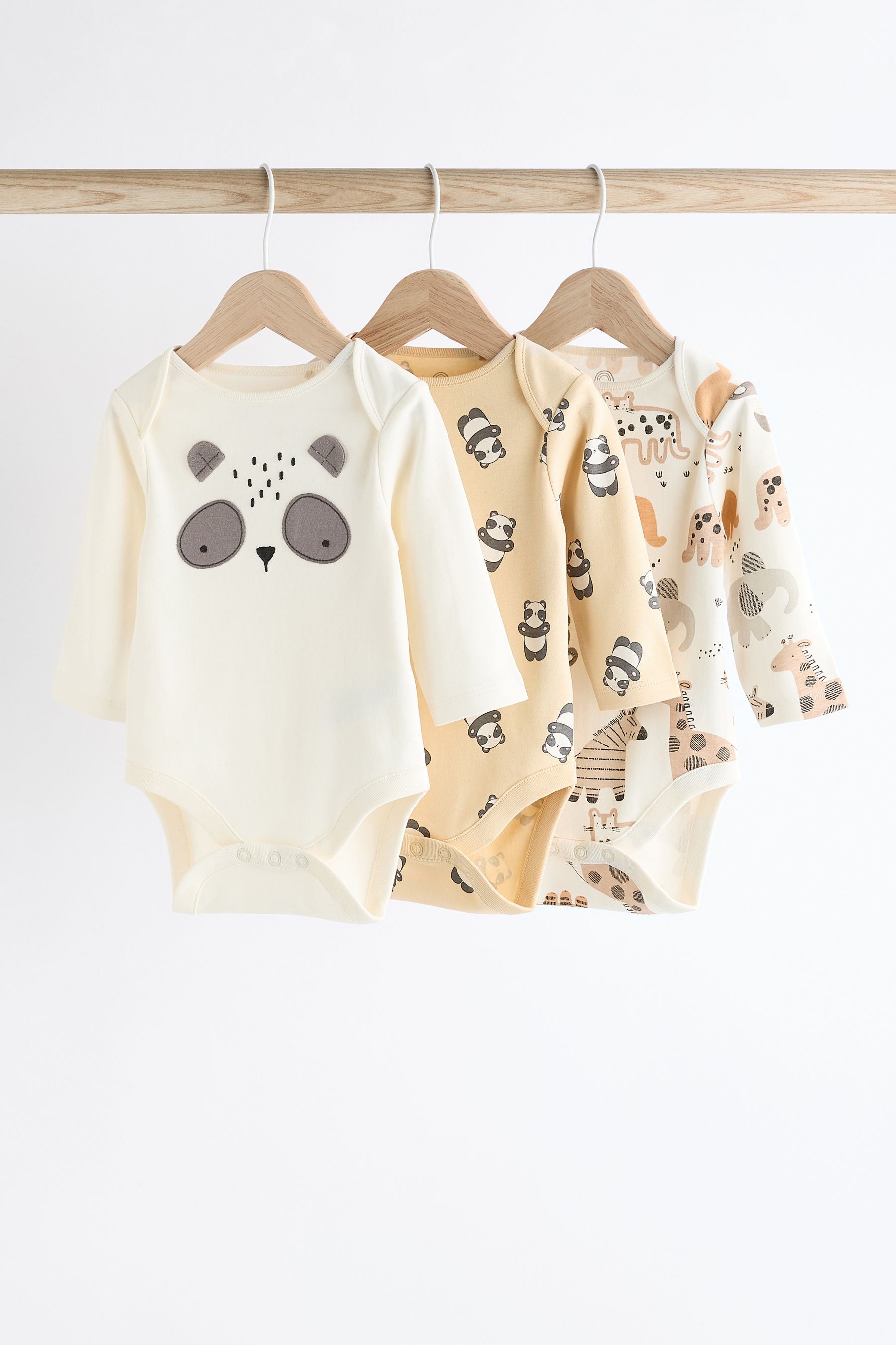 Orange/White Baby Long Sleeve 100% Cotton Character Bodysuits 3 Pack