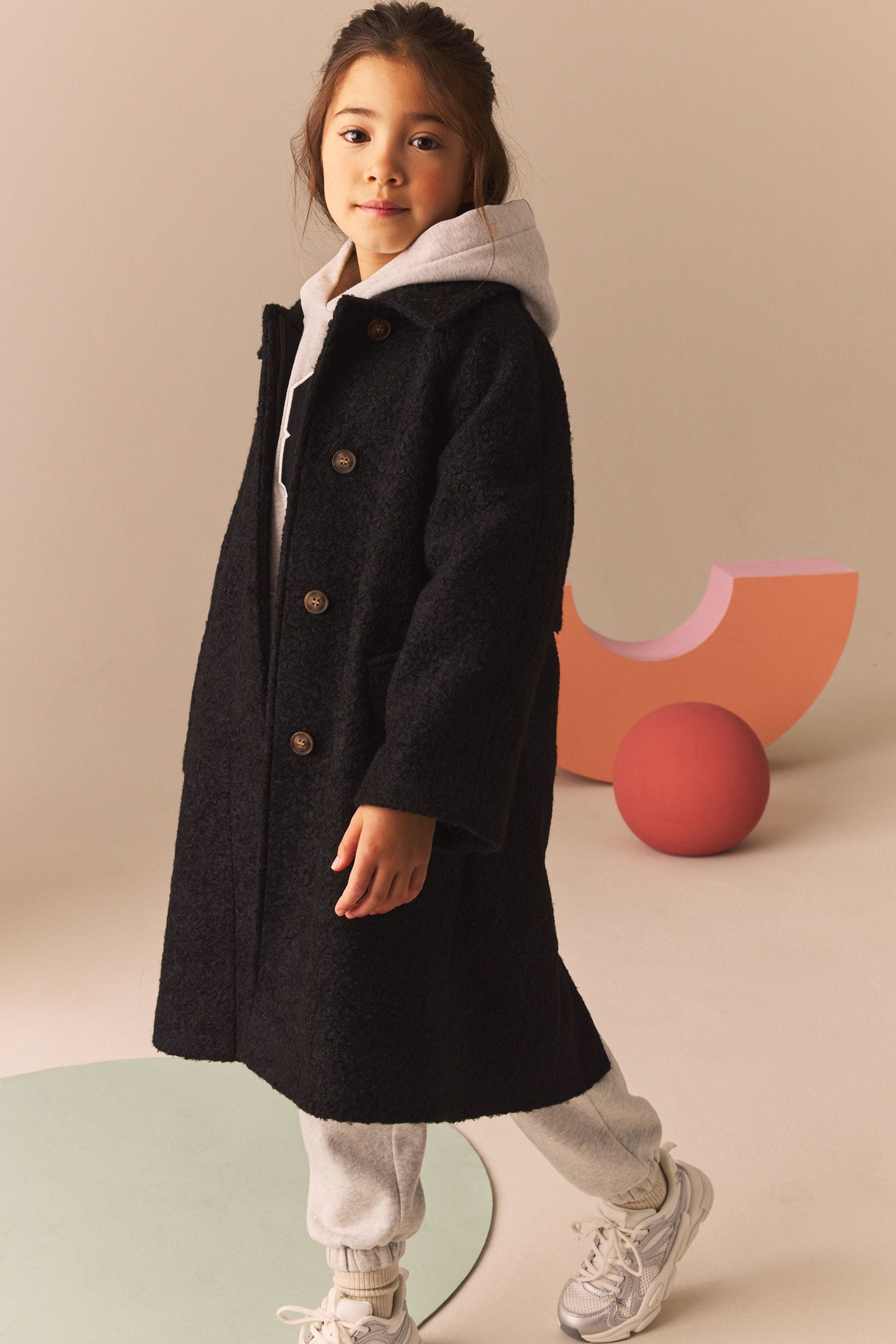 Black Relaxed Fit Overcoat (3-16yrs)