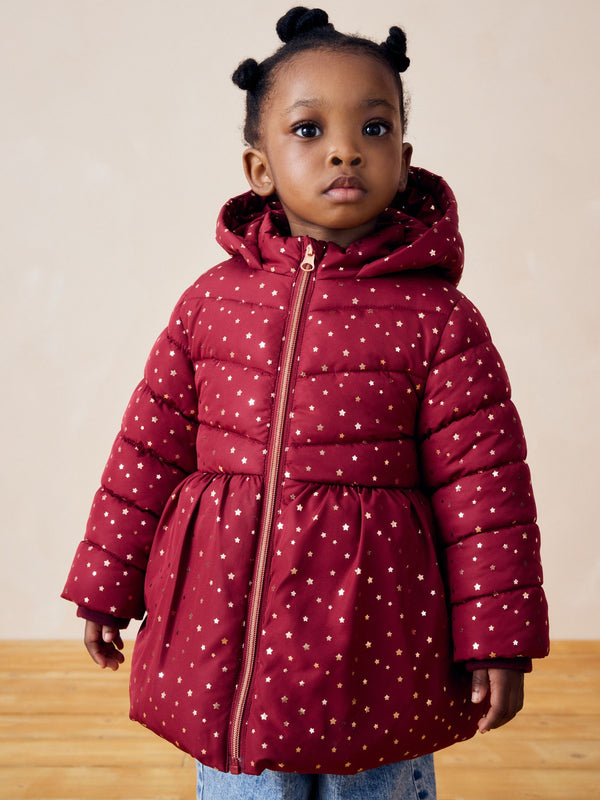 Burgundy Red Shower Resistant Foil Skirted Coat (3mths-7yrs)