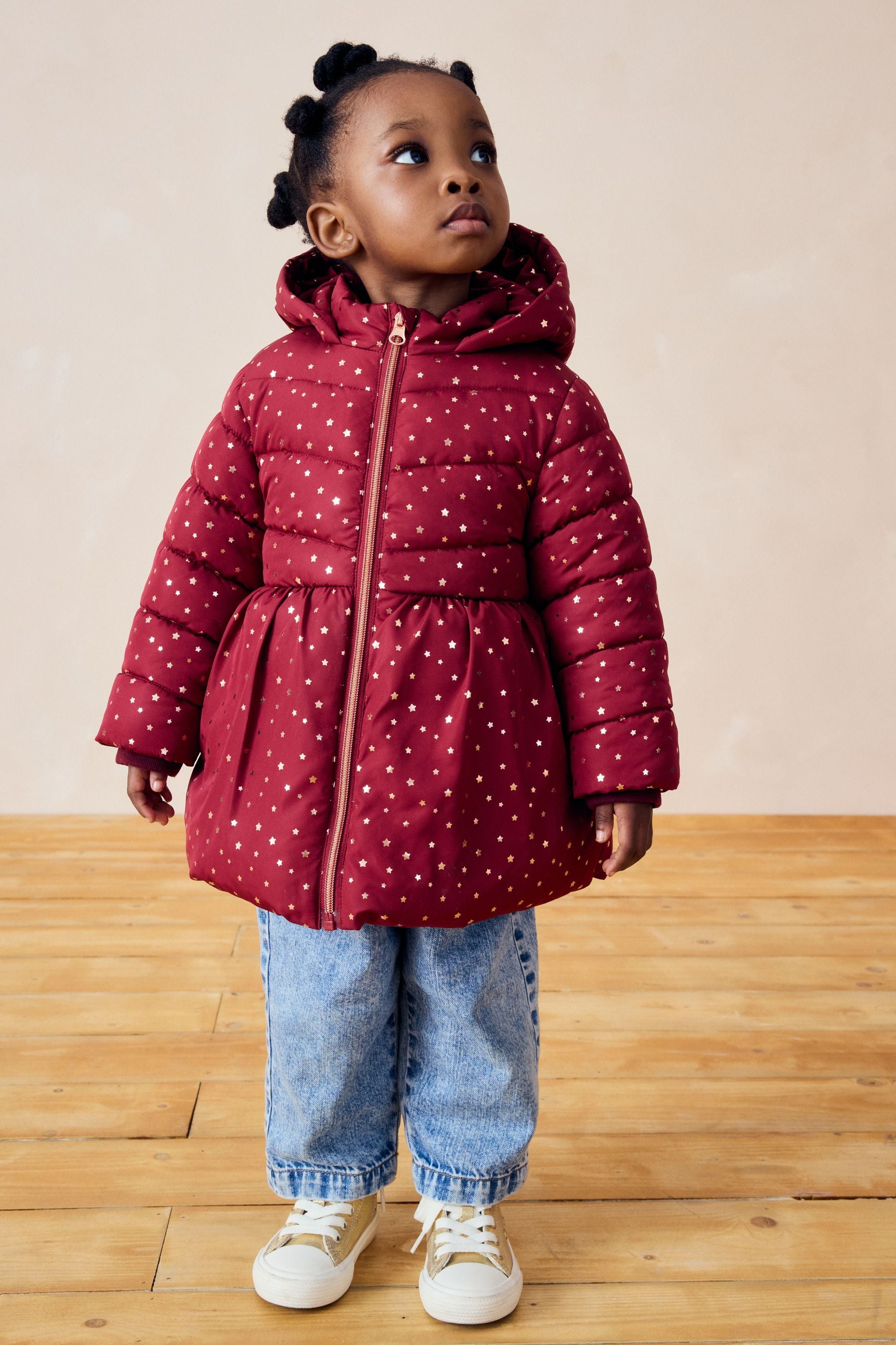 Burgundy Red Shower Resistant Foil Skirted Coat (3mths-7yrs)