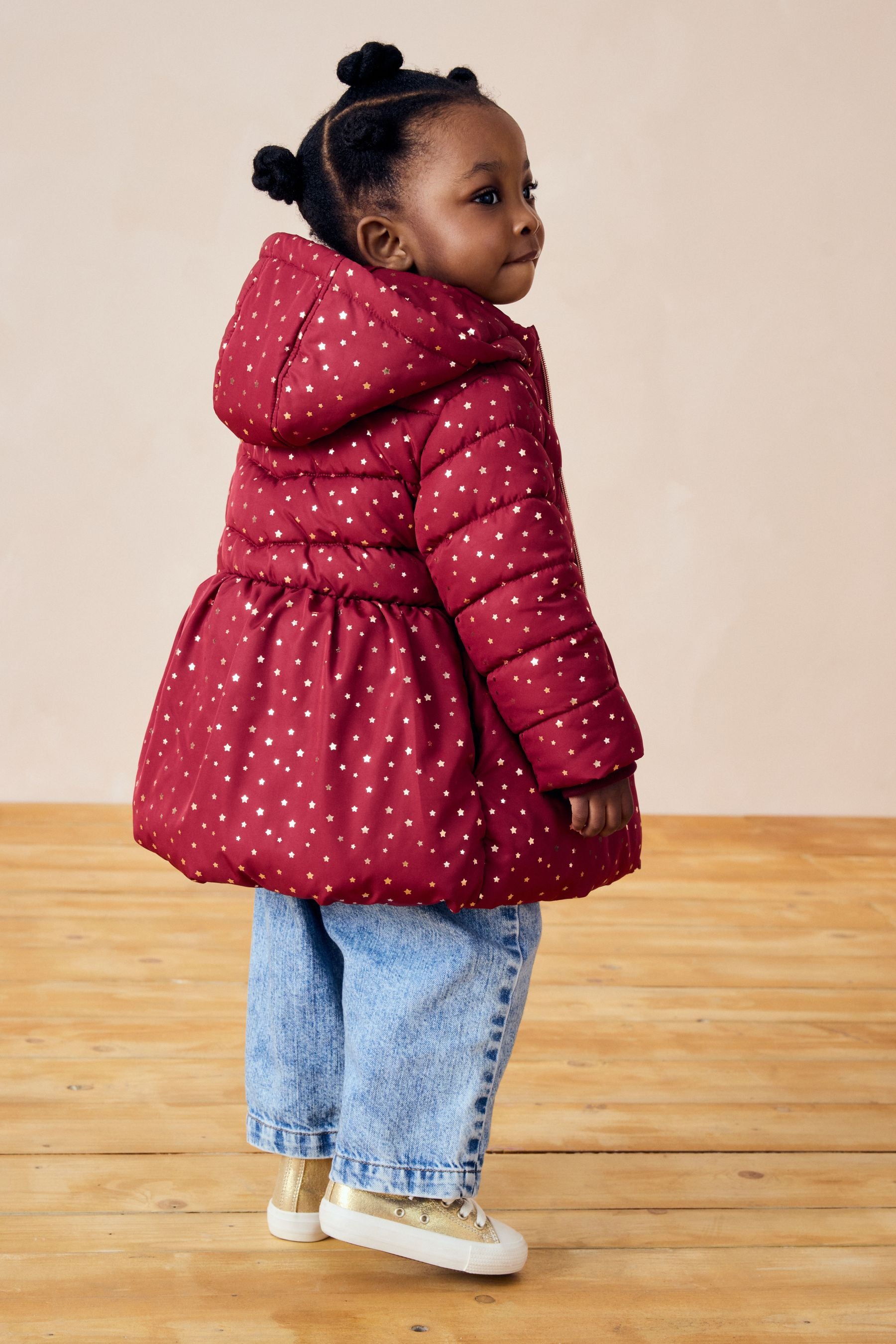 Burgundy Red Shower Resistant Foil Skirted Coat (3mths-7yrs)