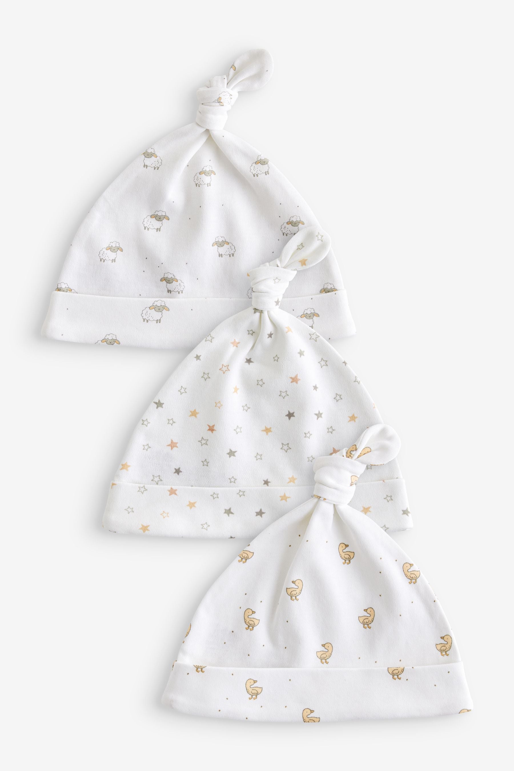 White Delicate Character Baby Tie Top Hats 3 Pack (0-12mths)