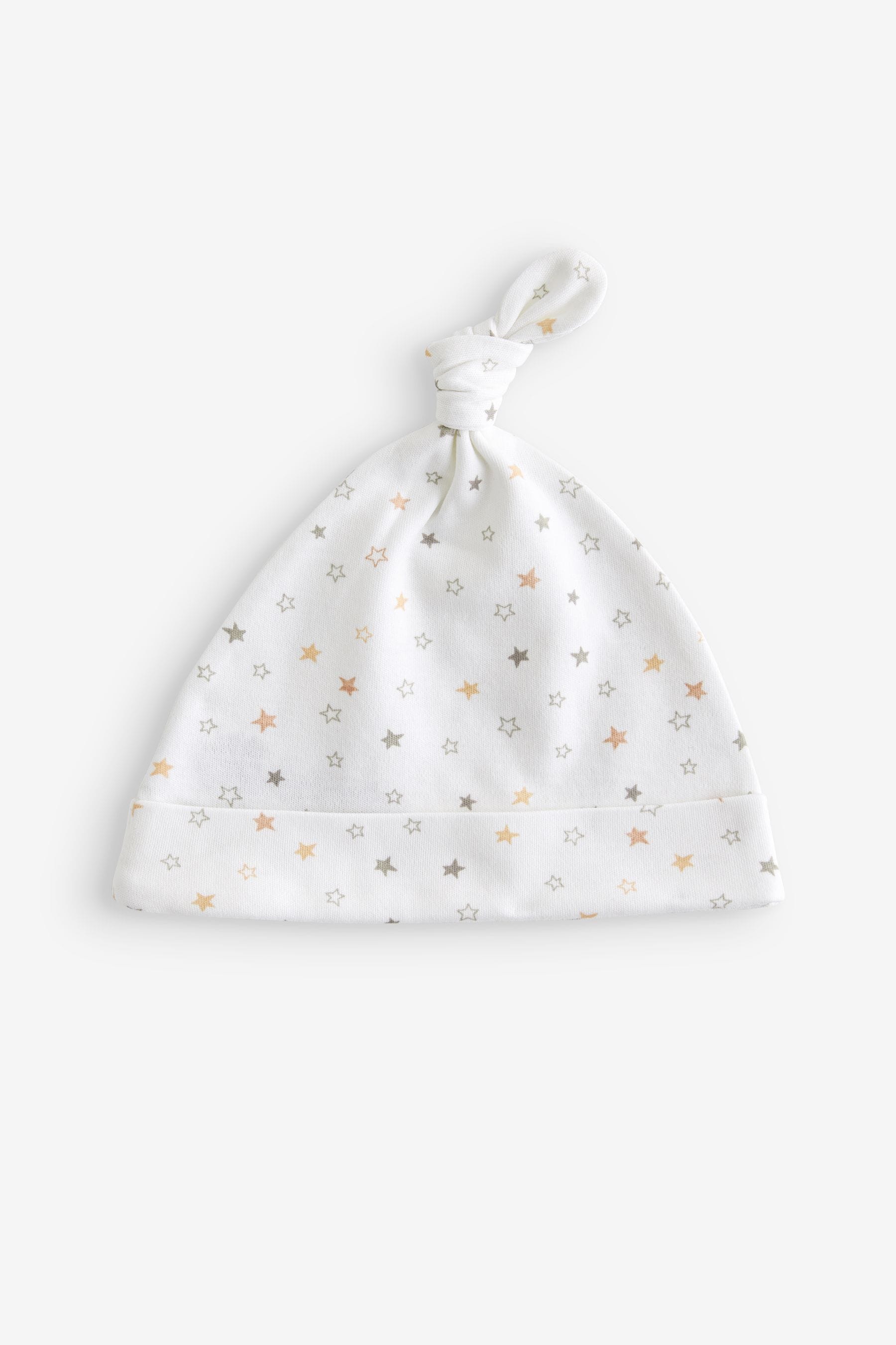 White Delicate Character Baby Tie Top 100% Cotton Hats 3 Pack (0-12mths)