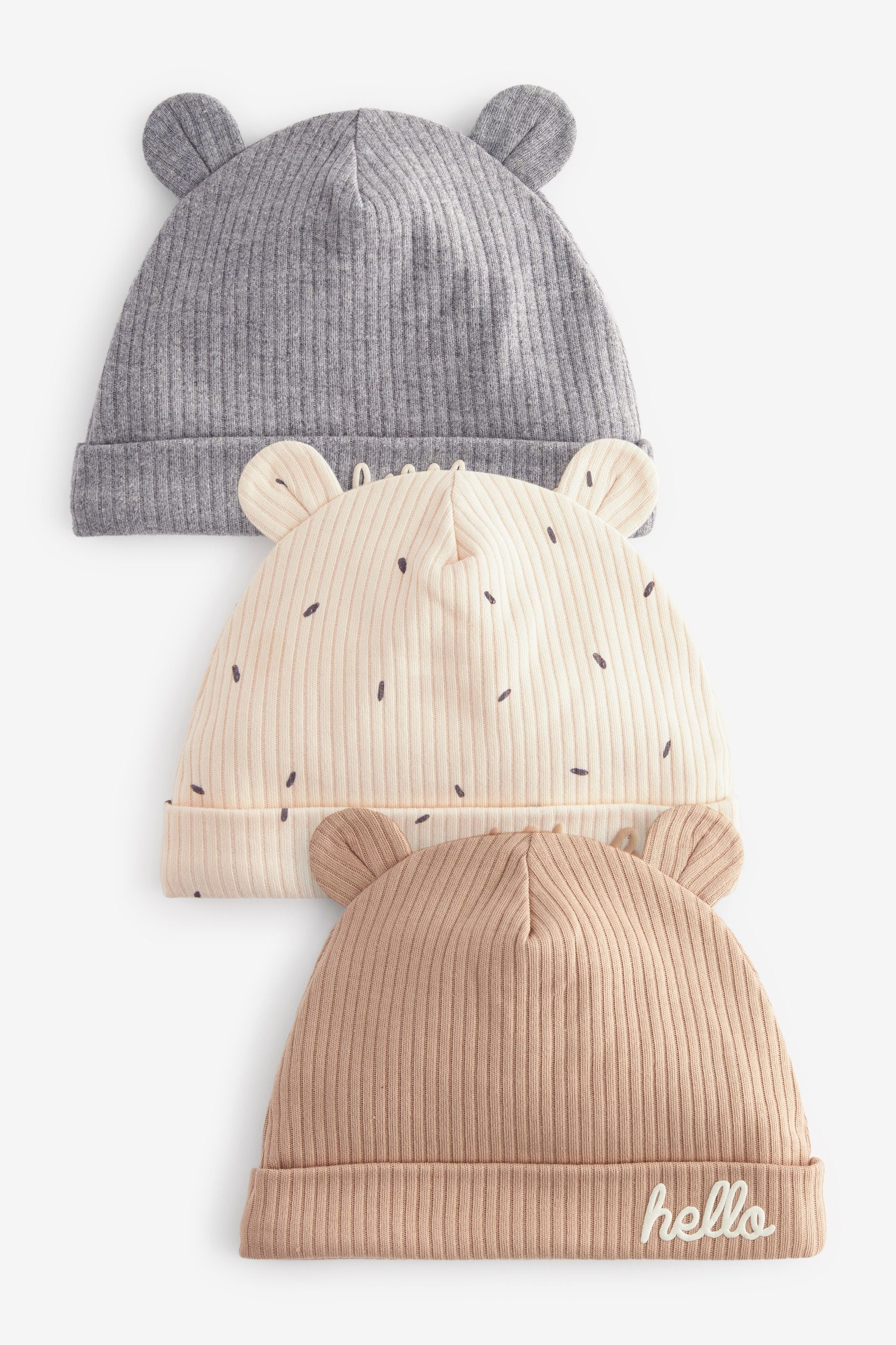 Brown/Cream Baby Beanie Jersey Hat 3 Pack (0-12mths)