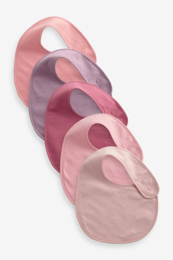 Pink Plain Baby 100% Cotton Bibs 5 Pack