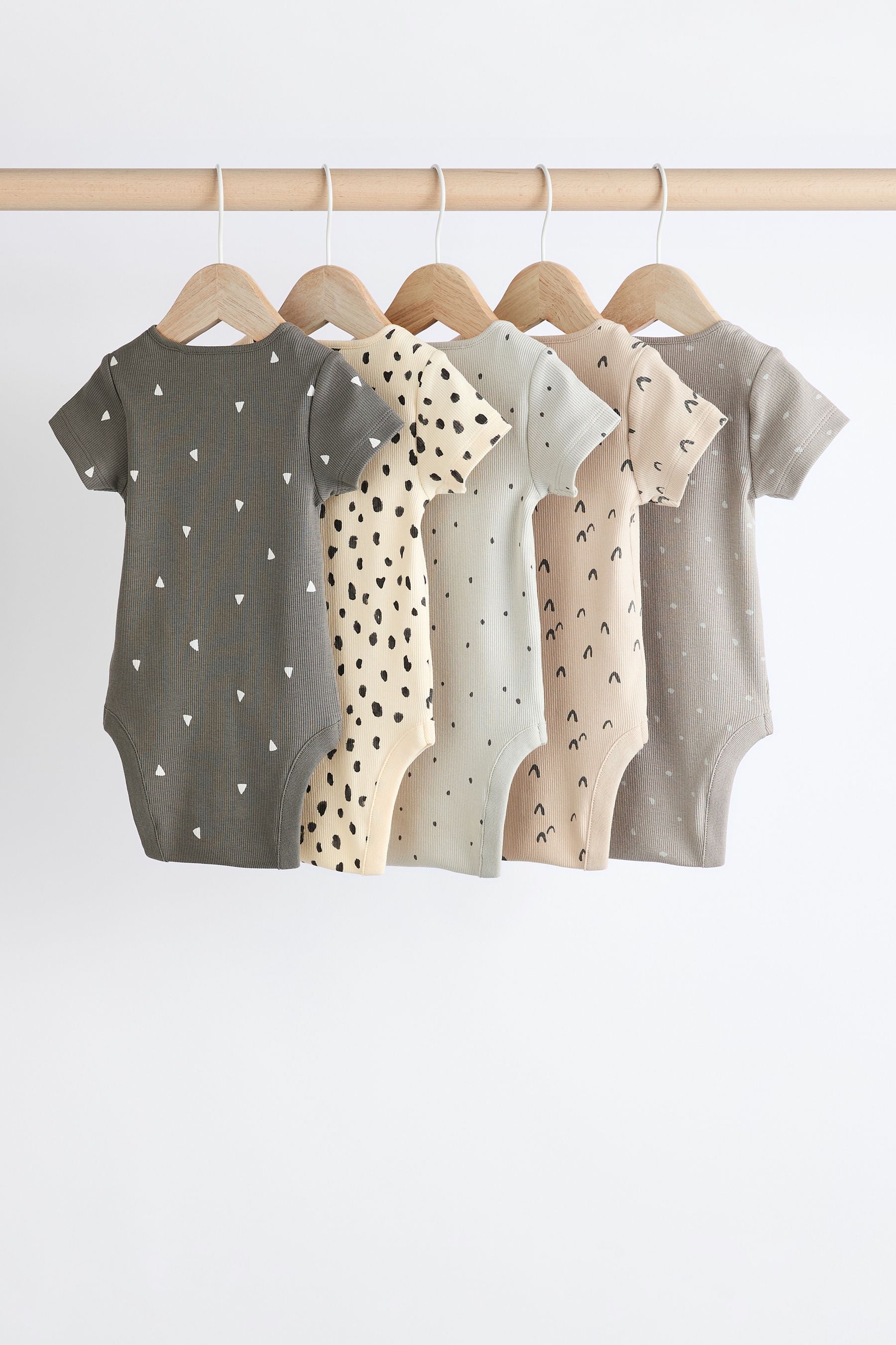 Black/Grey Baby Short Sleeve Bodysuits 5 Pack