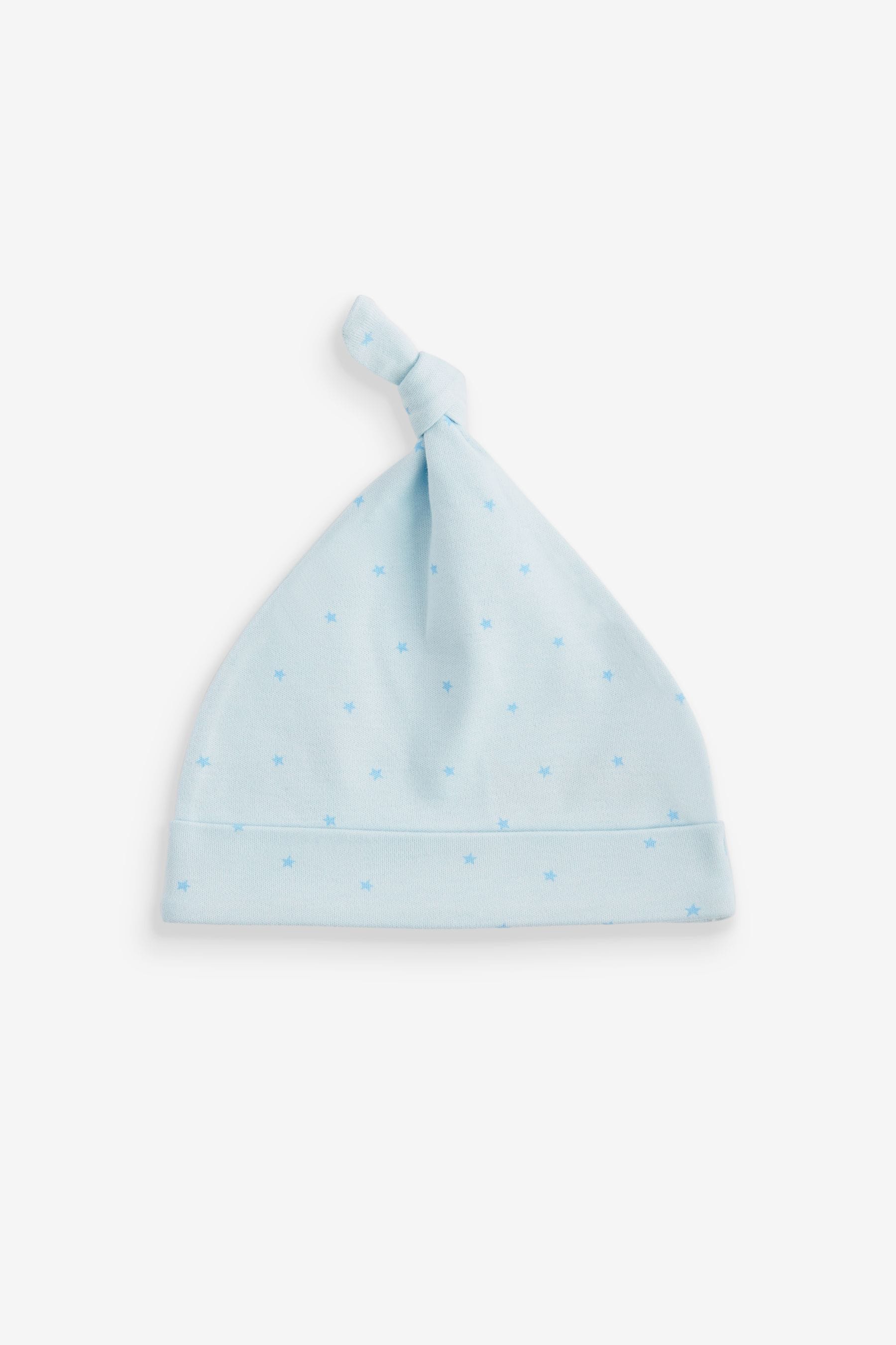 Blue/White Bear Baby Tie Top 100% Cotton Hats 3 Pack (0-12mths)