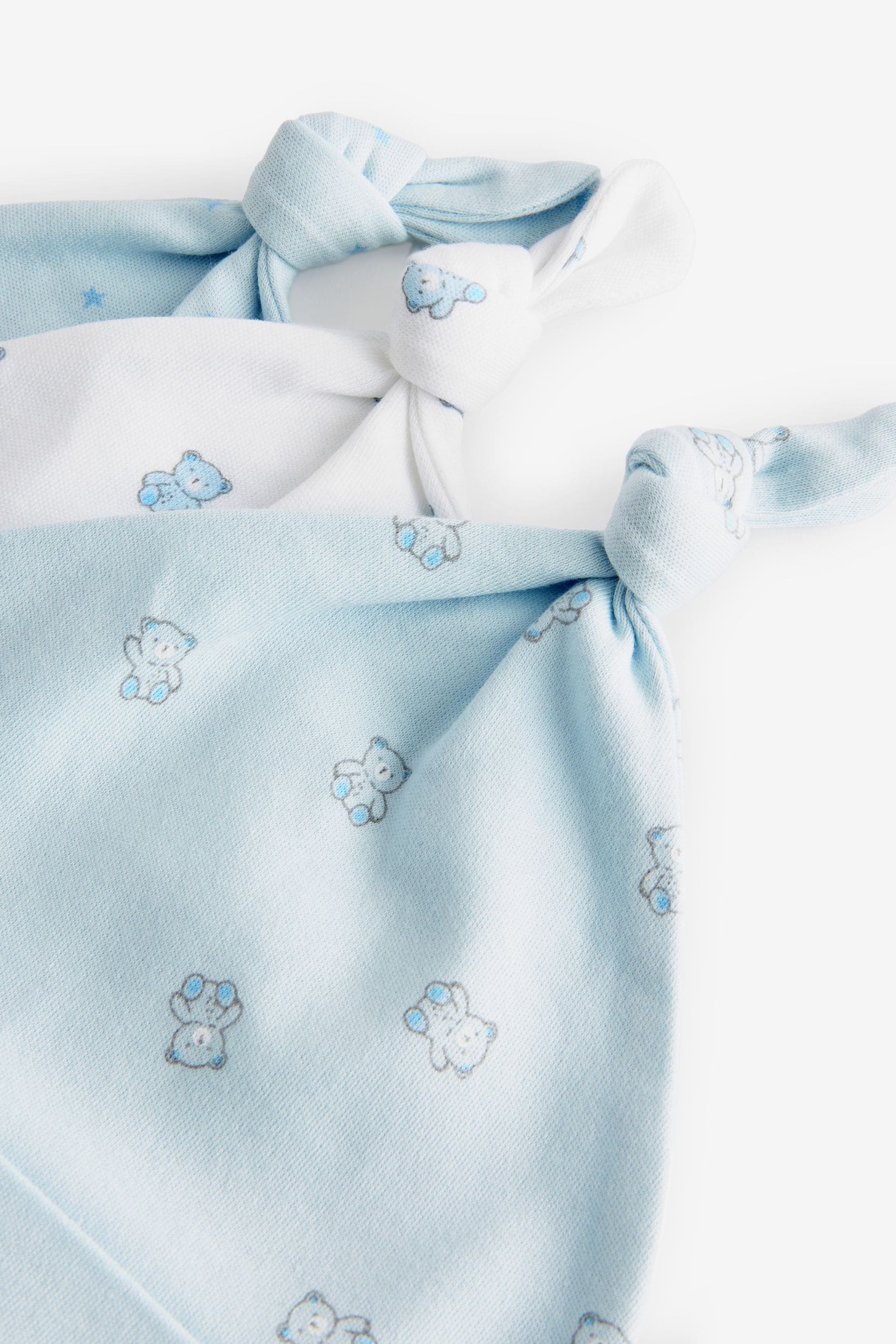 Blue/White Bear Baby Tie Top 100% Cotton Hats 3 Pack (0-12mths)