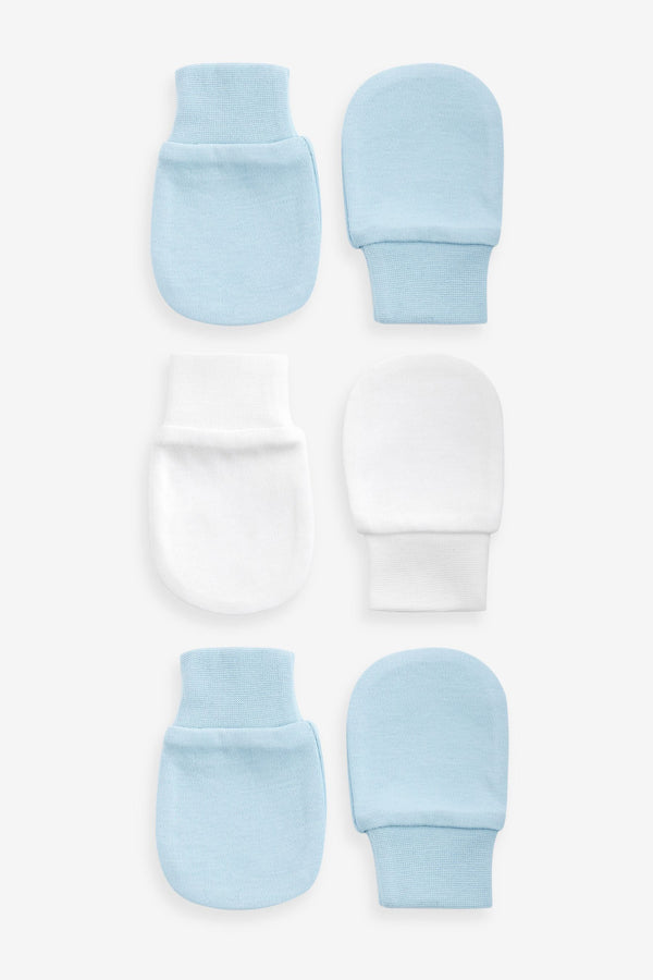 White/Blue Baby Scratch Mitts 3 Pack