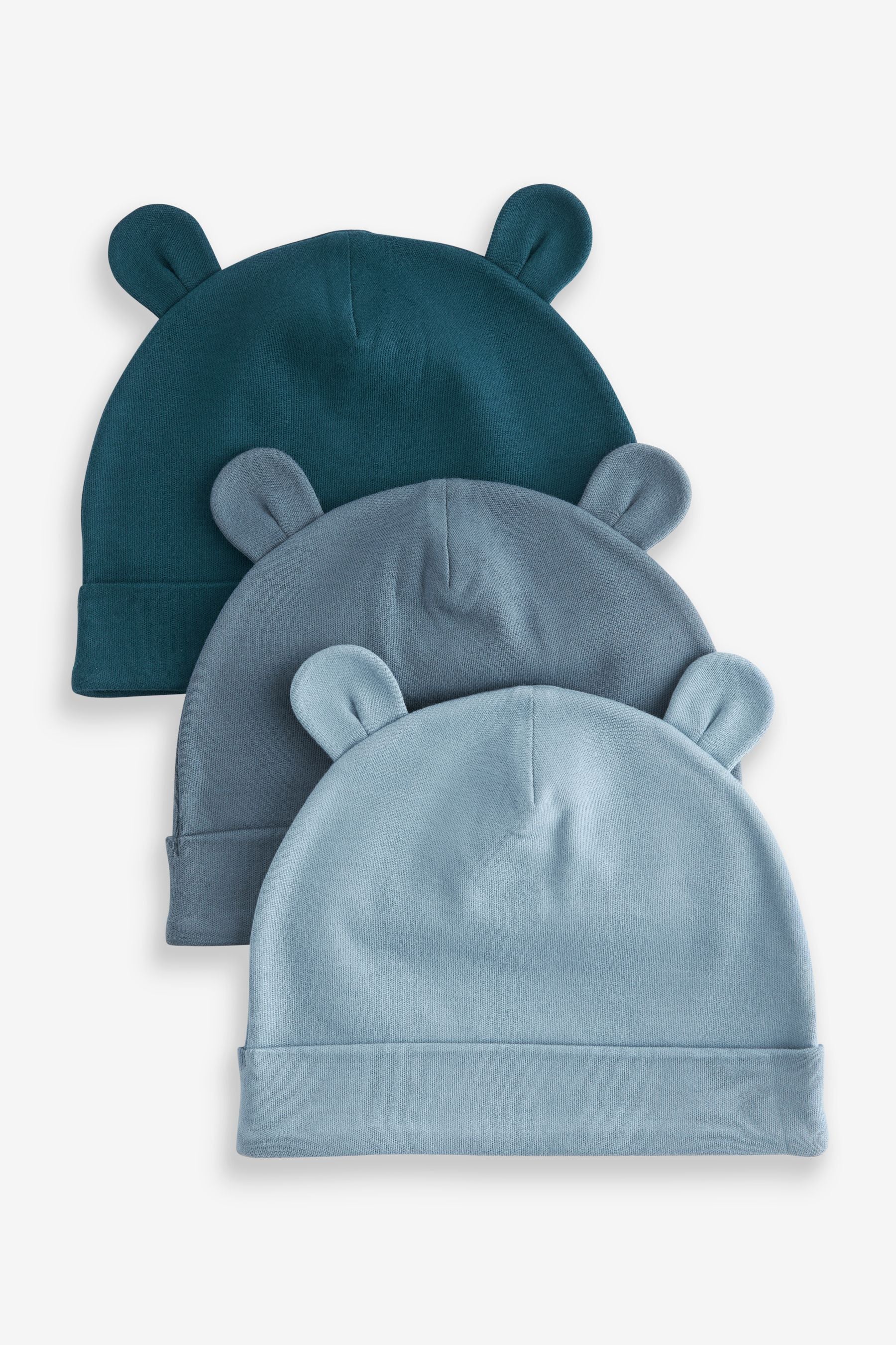 Mid Blue Baby Beanies 3 Pack (0-18mths)