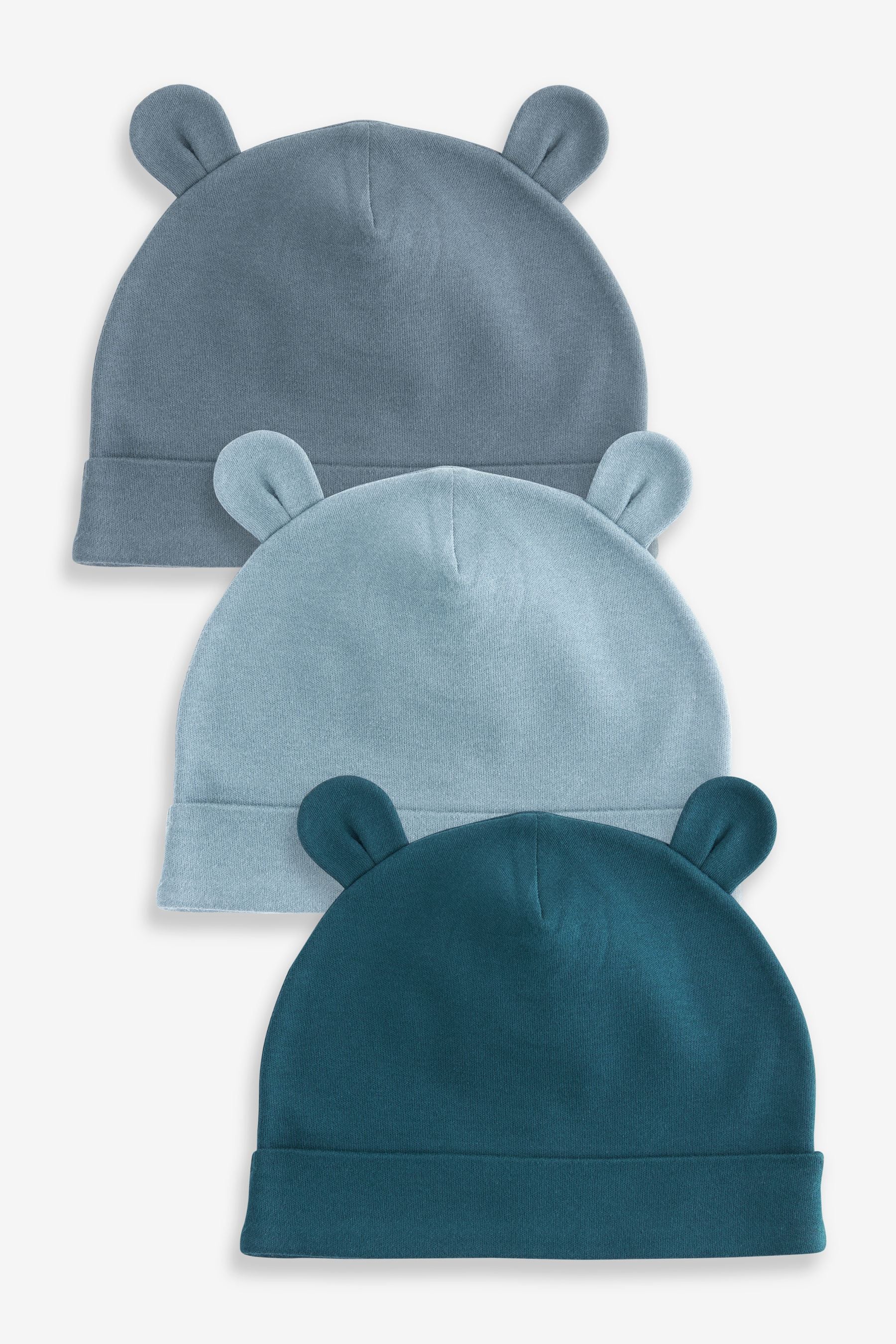 Mid Blue Baby 100% Cotton Beanies 3 Pack (0-18mths)