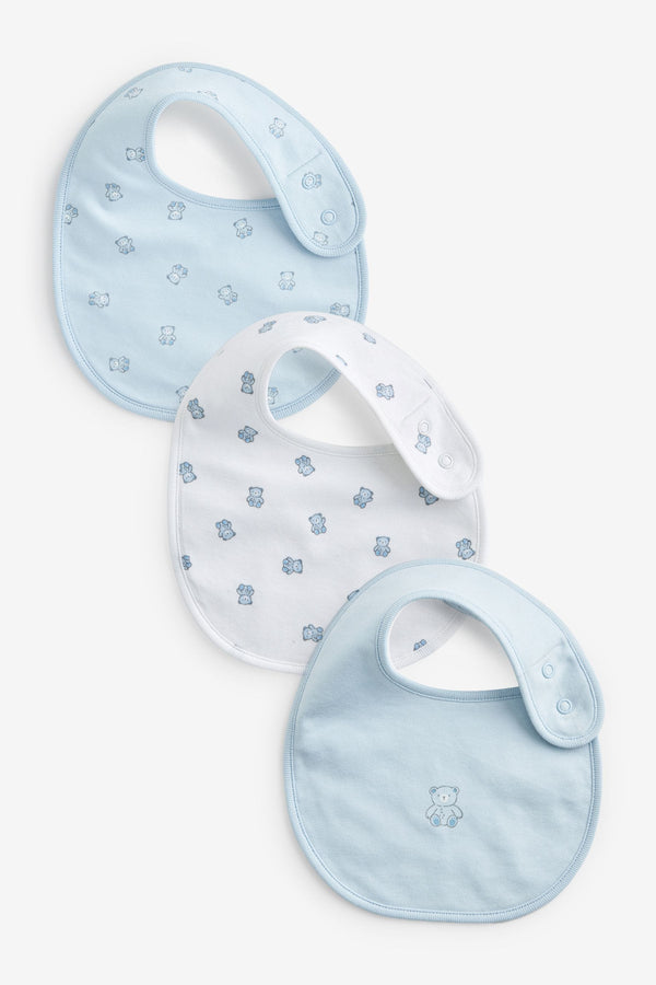 Blue/White Bear Baby 100% Cotton Bibs 3 Pack