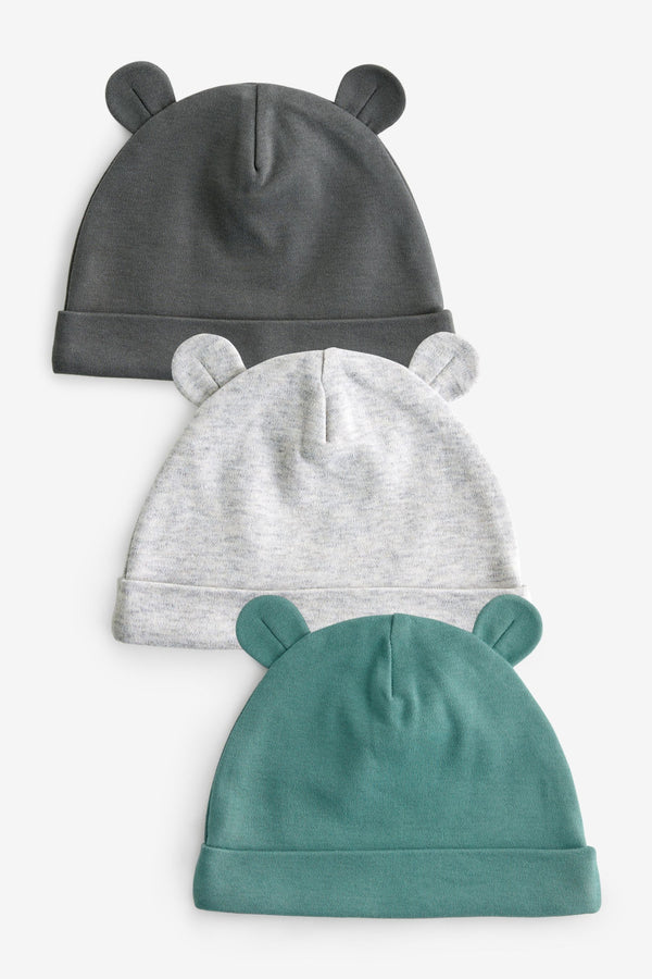 Green/Grey Baby 100% Cotton Beanies 3 Pack (0-18mths)