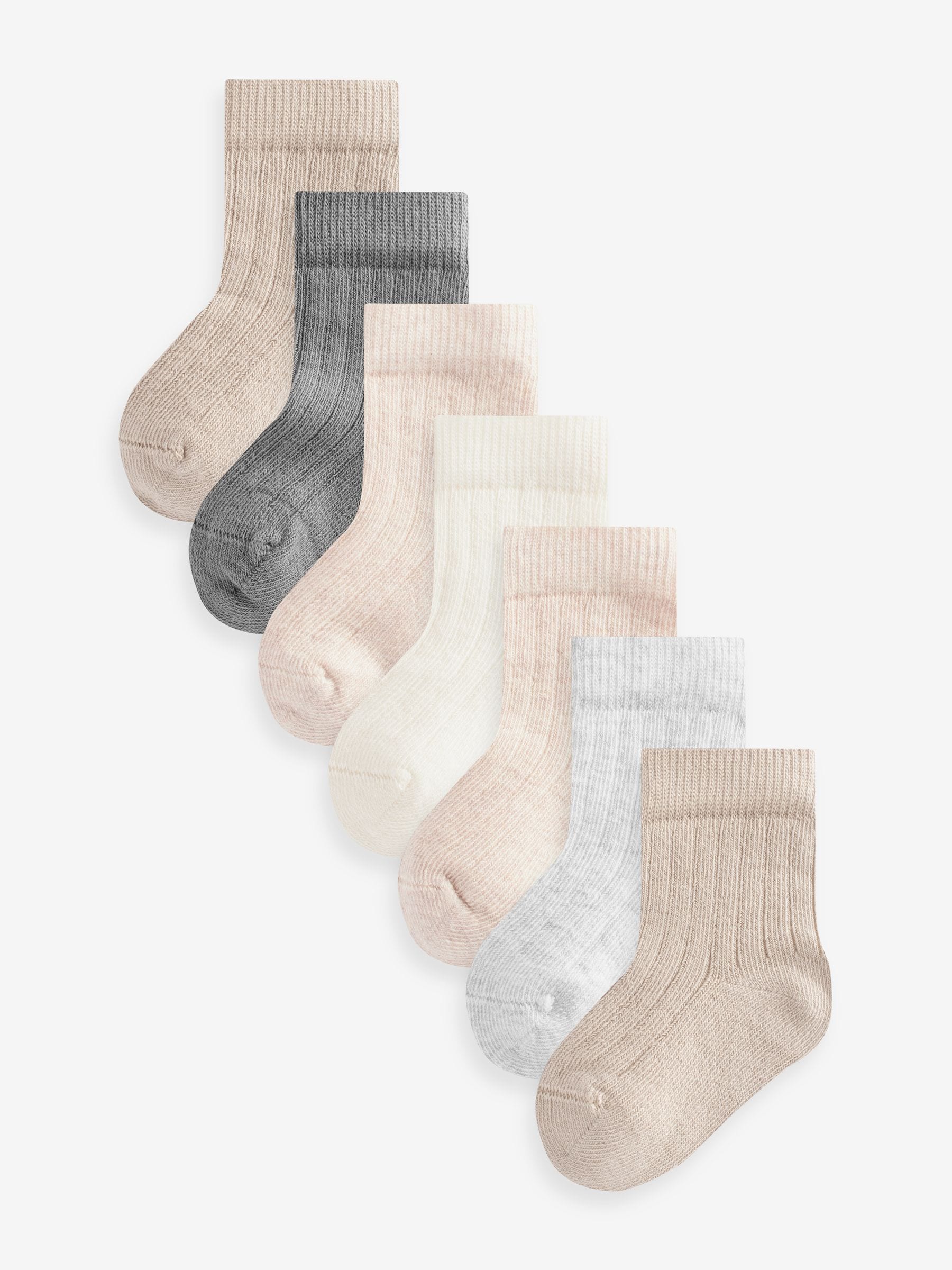 Brown 7 Pack Rib Baby Socks (0mths-2yrs)