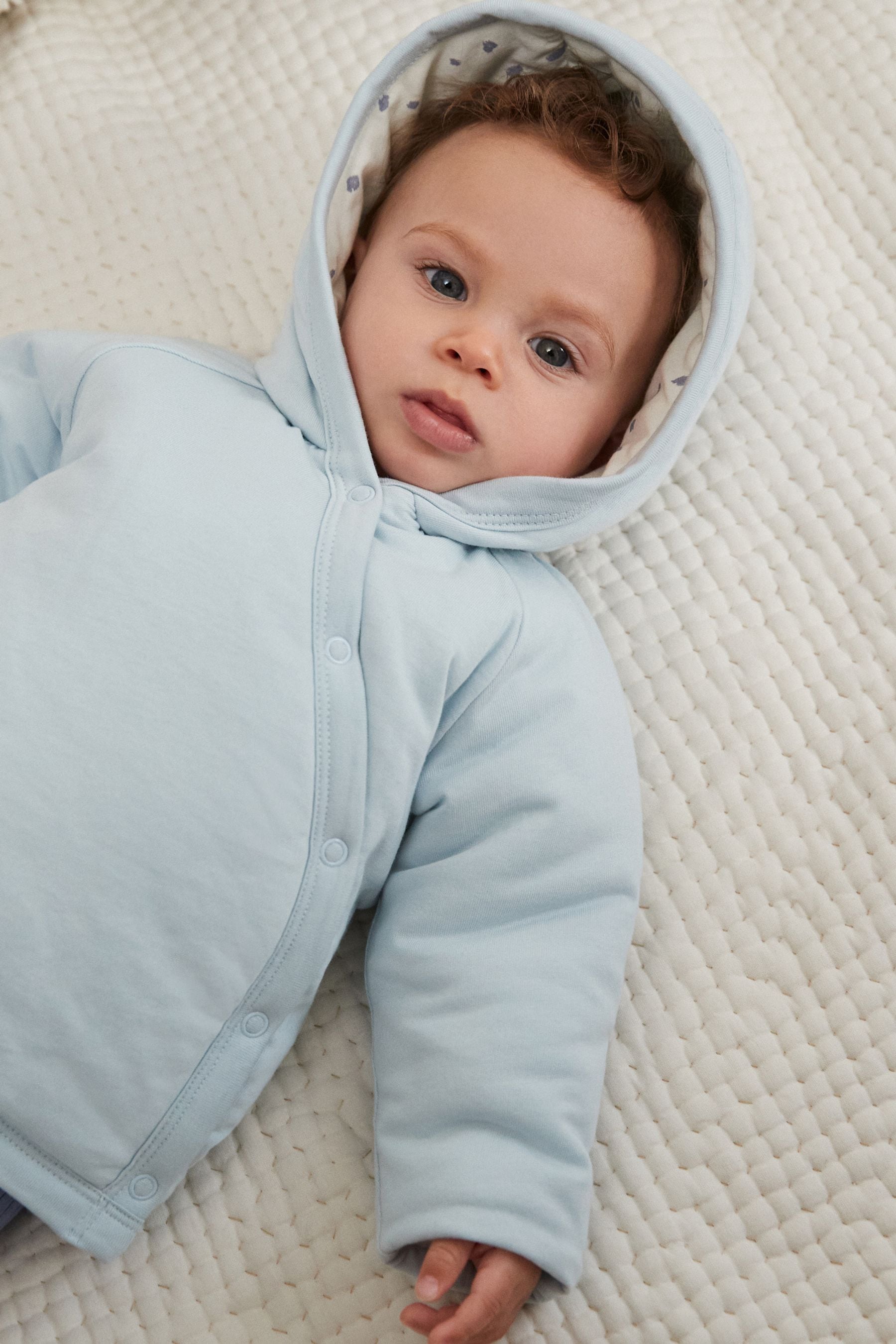 Blue Hooded Cosy Jersey Wadded Baby Wrap Jacket (0-18mths)