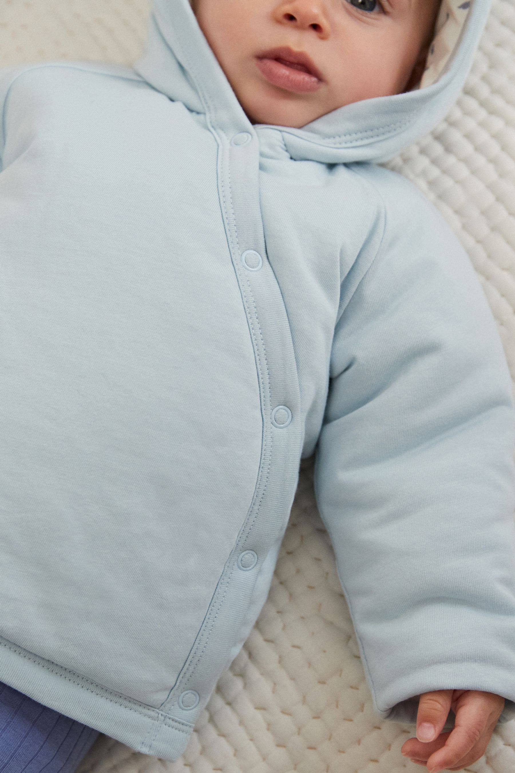 Blue Hooded Cosy Jersey Wadded Baby Wrap Jacket (0-18mths)