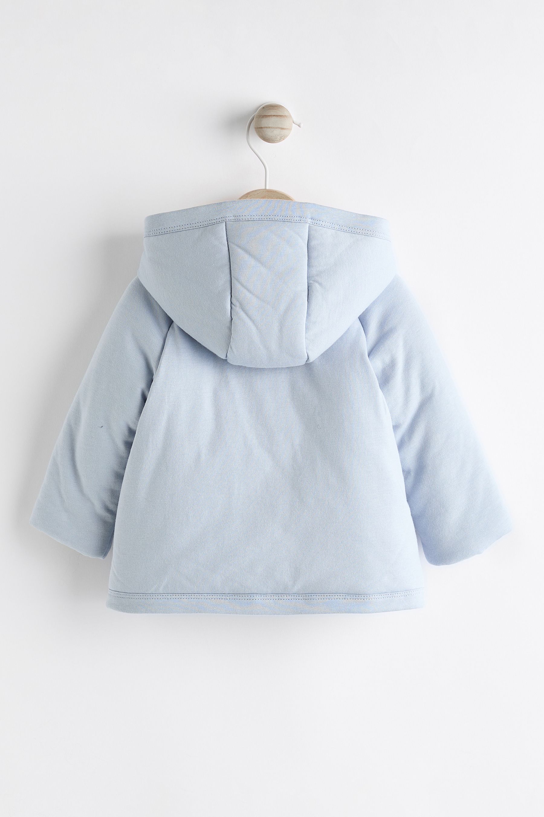 Blue Hooded Cosy Jersey Wadded Baby Wrap Jacket (0-18mths)