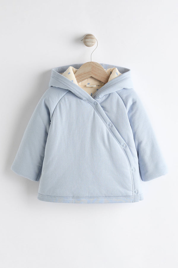 Blue Hooded Cosy Jersey Wadded Baby Wrap Jacket (0-18mths)