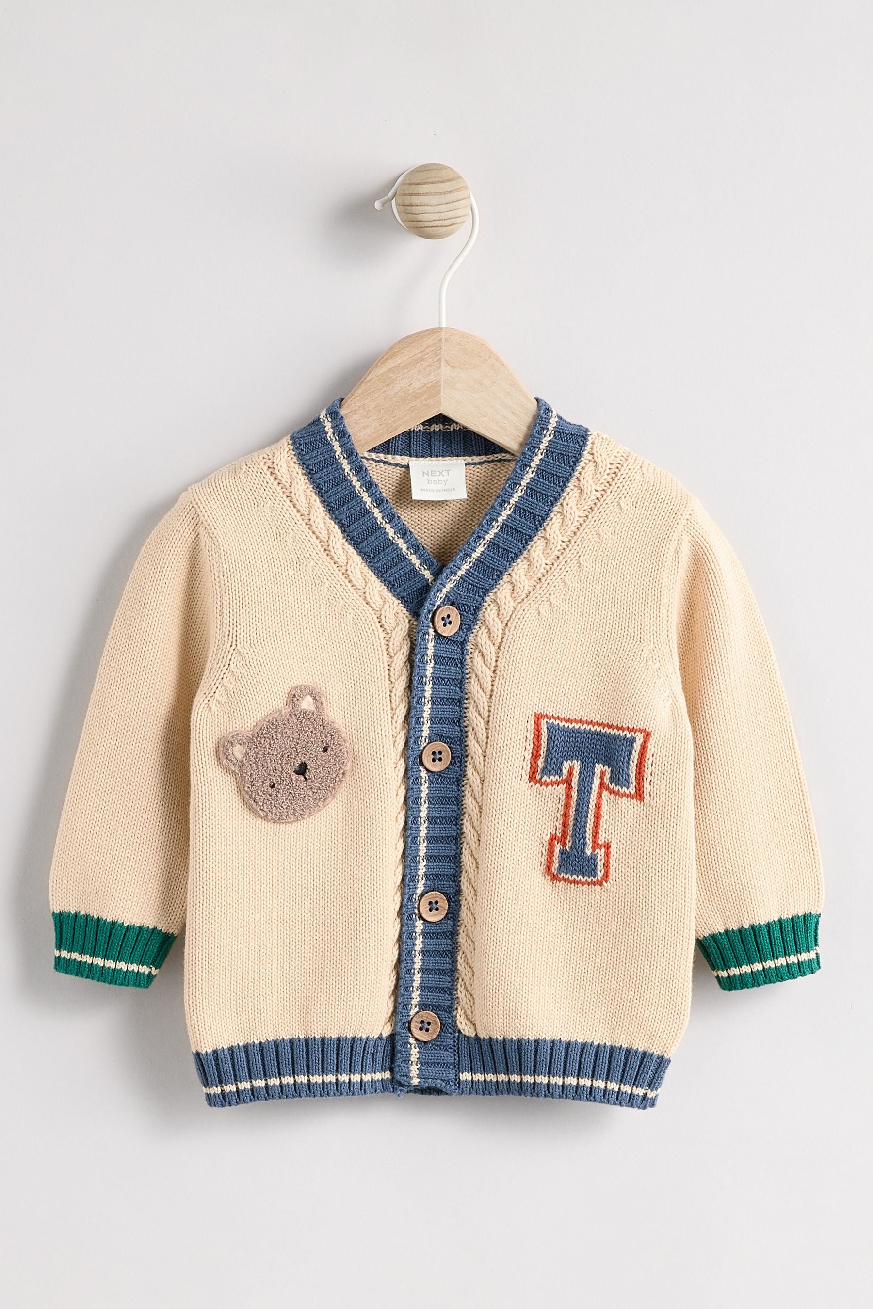 Varsity Bear 100% Cotton Baby Knitted Cardigan (0mths-2yrs)