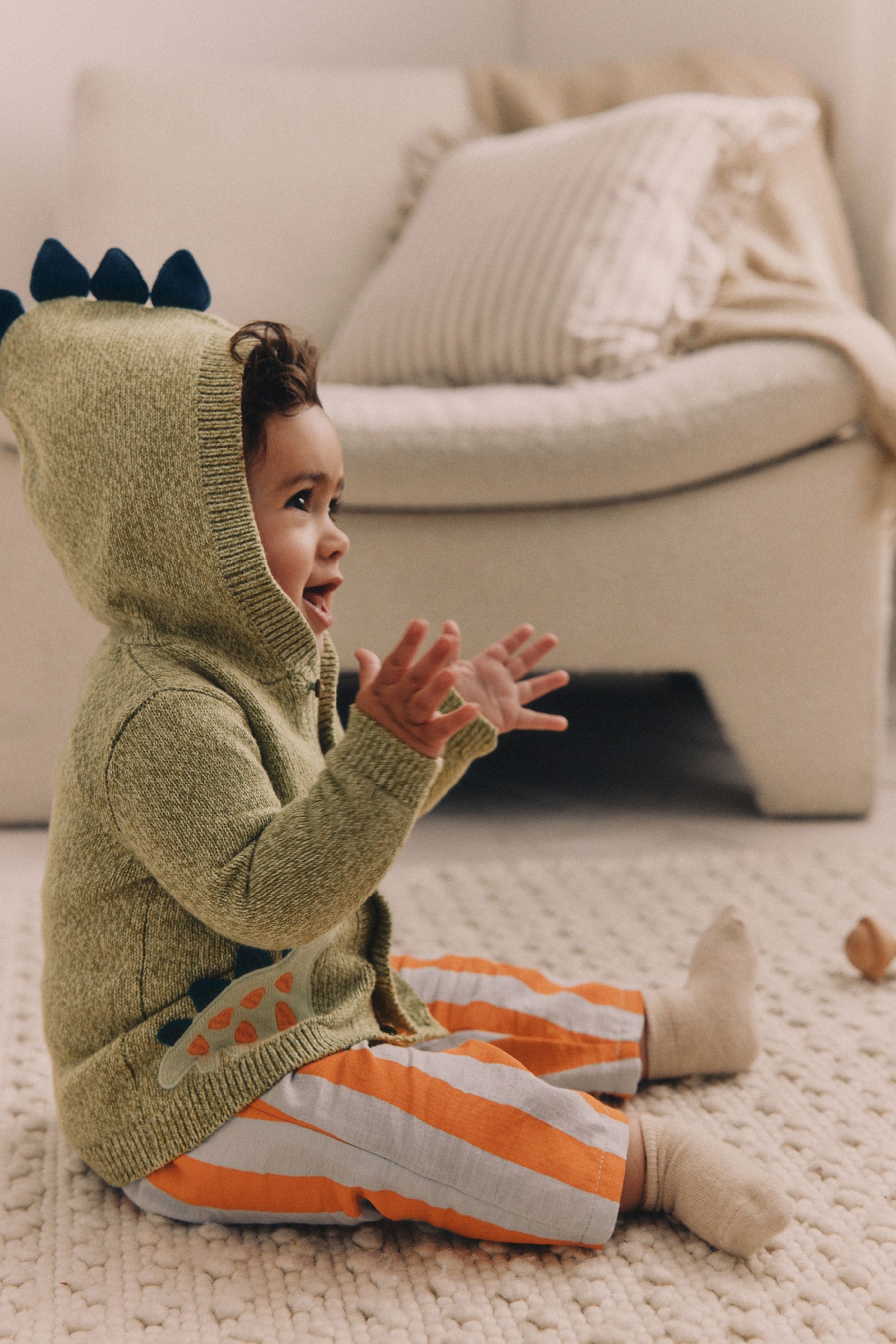 Green Dinosaur Baby 100% Cotton Knitted Cardigan (0mths-2yrs)