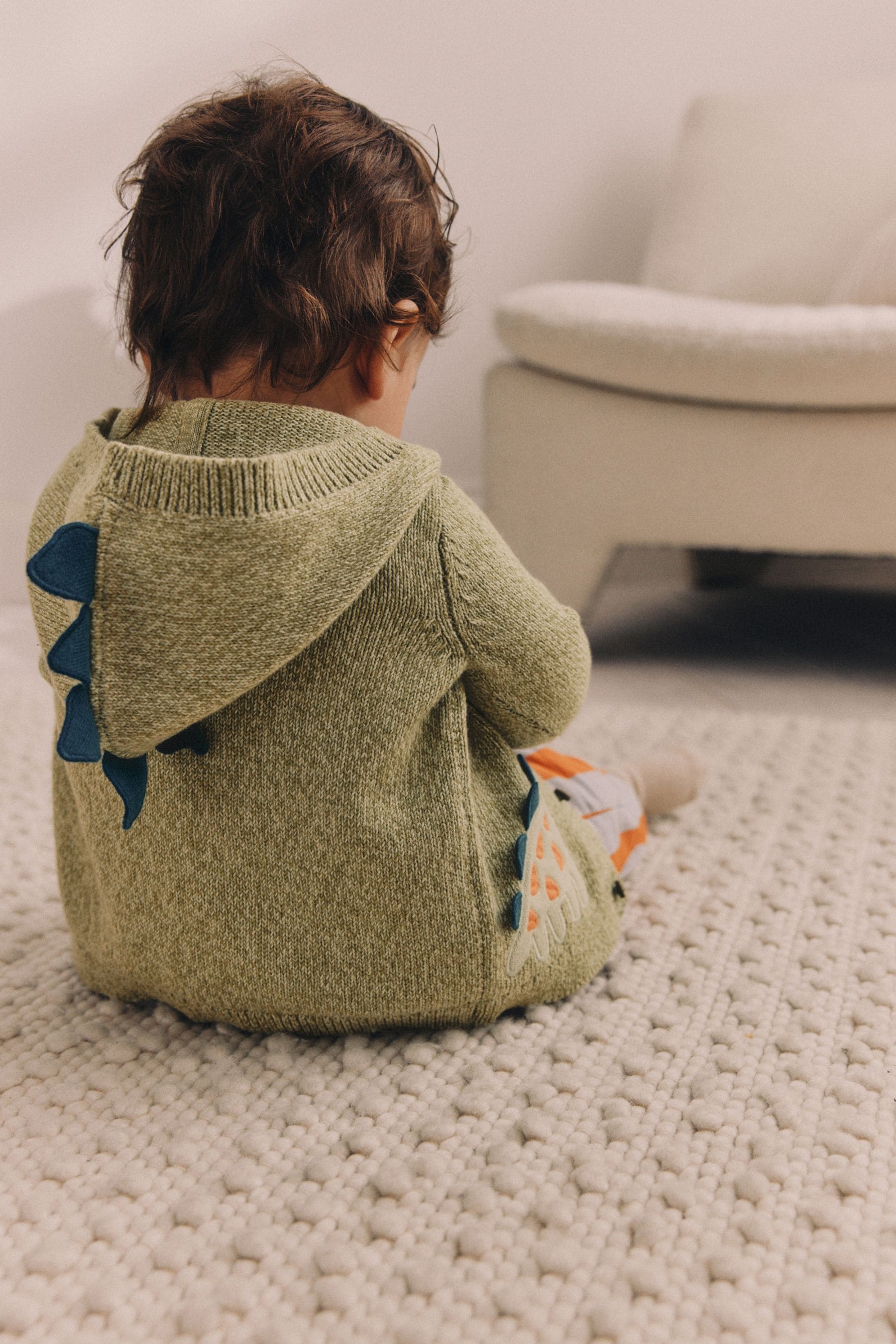 Green Dinosaur Baby 100% Cotton Knitted Cardigan (0mths-2yrs)