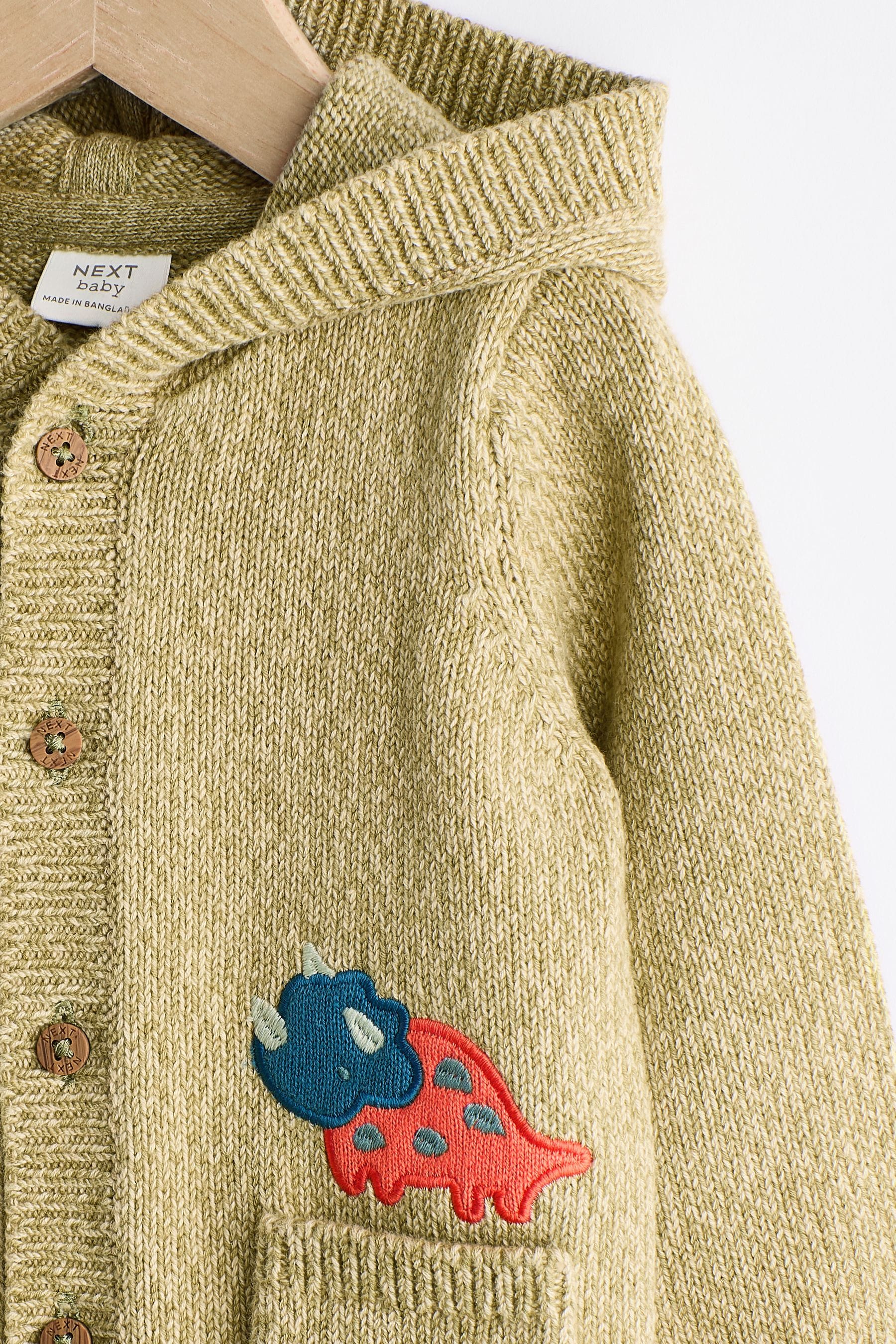 Green Dinosaur Baby 100% Cotton Knitted Cardigan (0mths-2yrs)