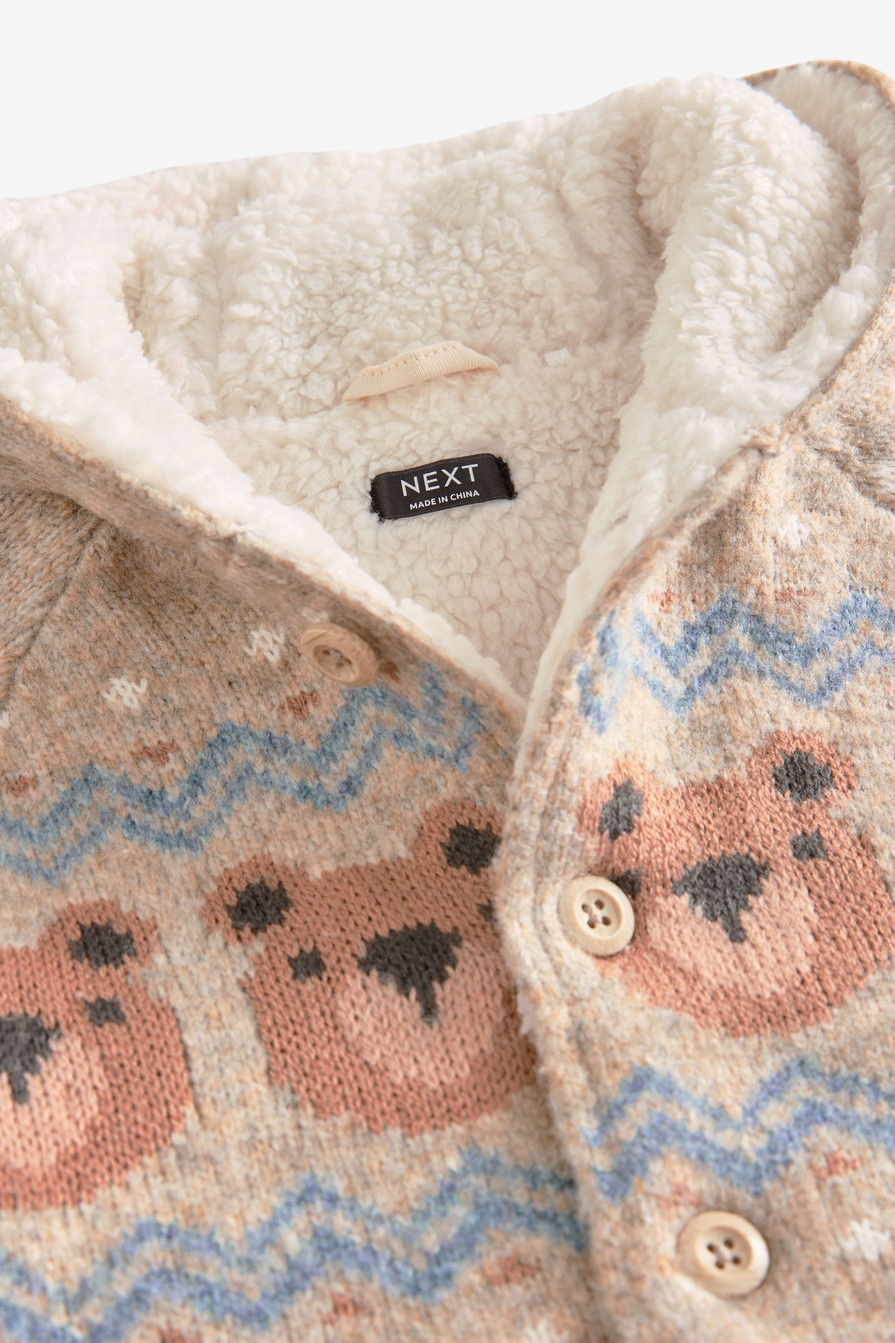 Neutral Bears Hooded Cosy Borg Lined Cardigan (3mths-7yrs)