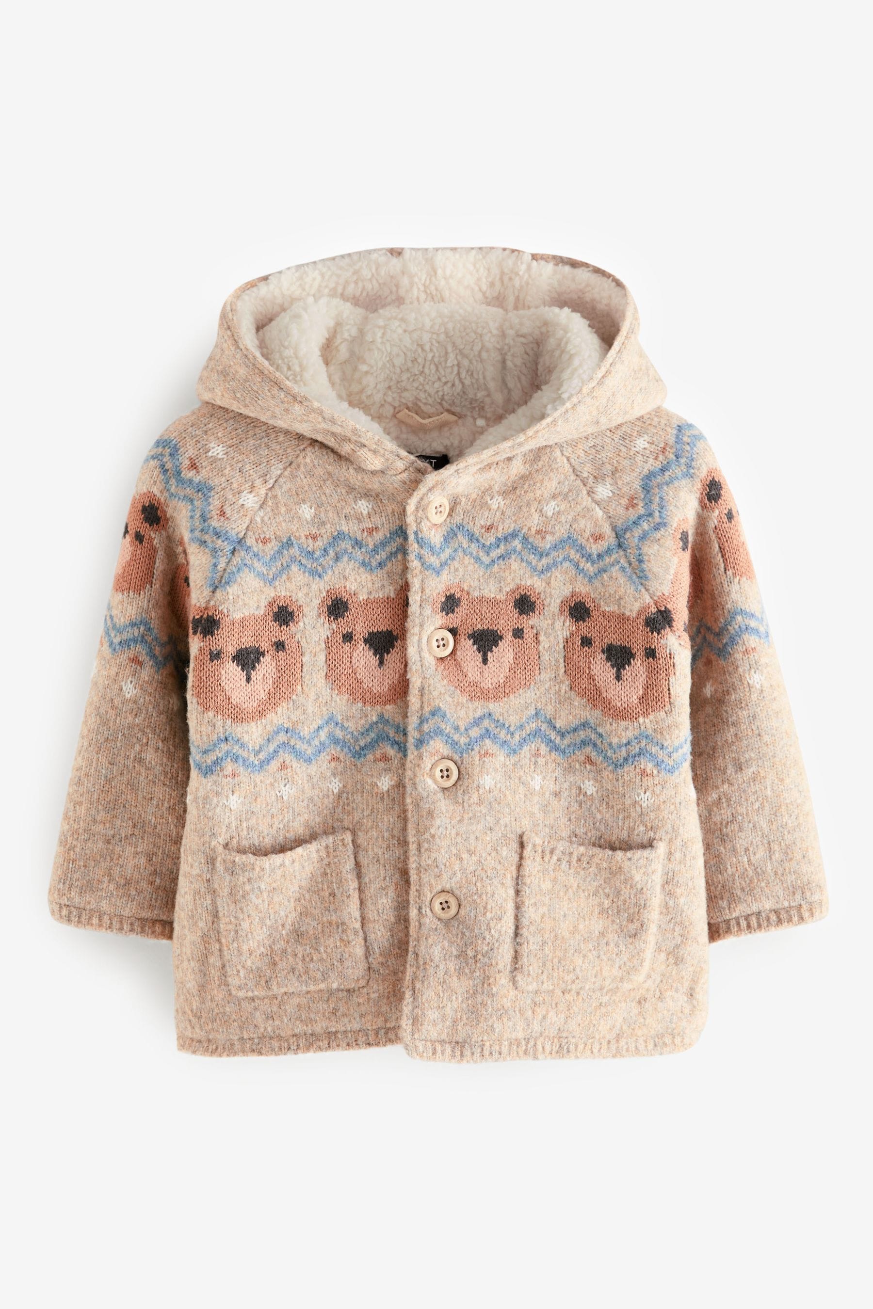 Neutral Bears Hooded Cosy Borg Lined Cardigan (3mths-7yrs)