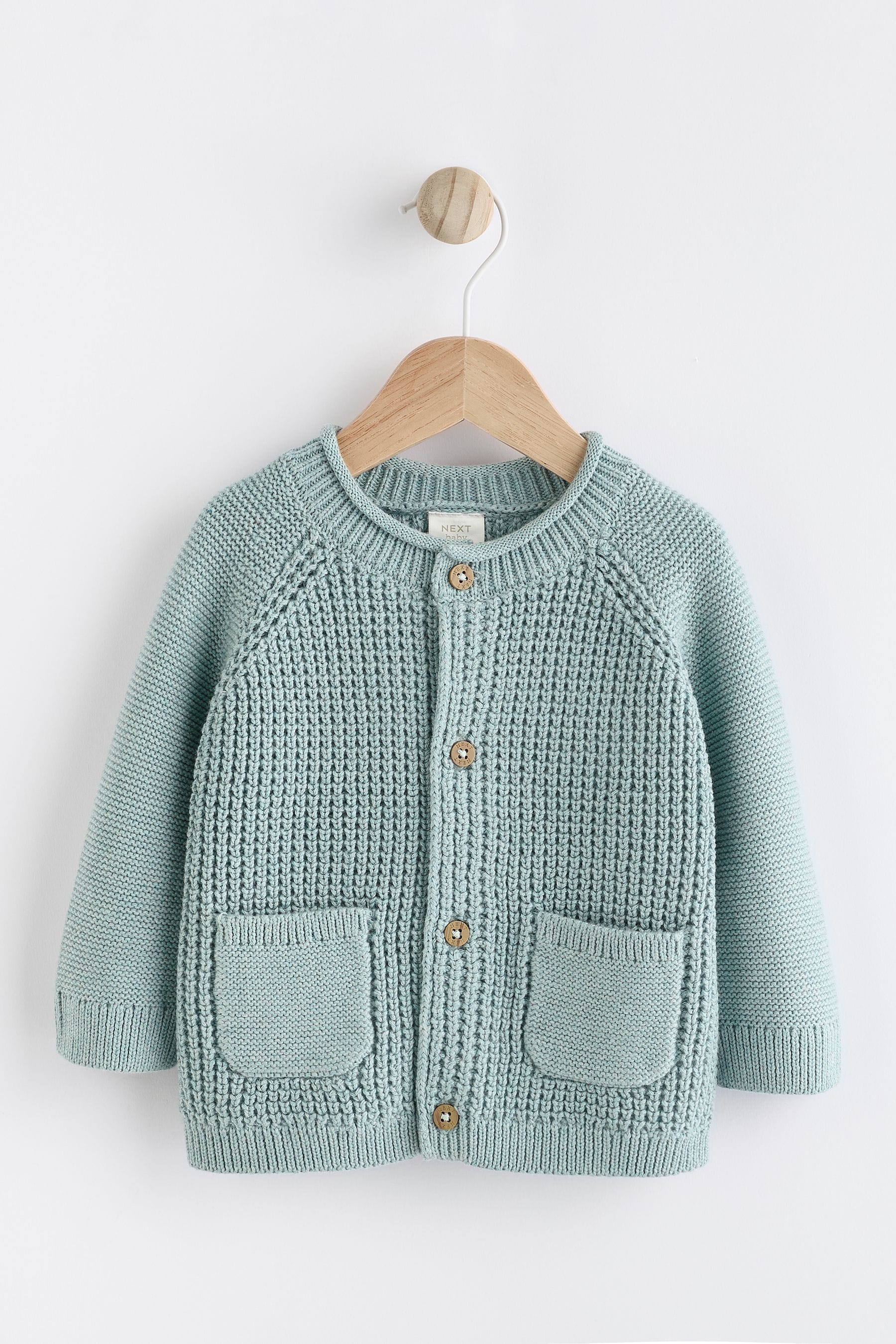 Teal Blue Baby 100% Cotton Knitted Cardigan (0mths-2yrs)