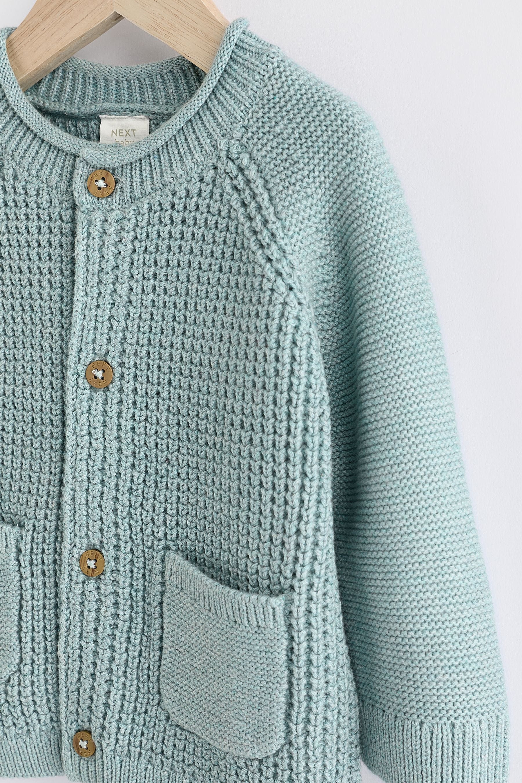 Teal Blue Baby 100% Cotton Knitted Cardigan (0mths-2yrs)