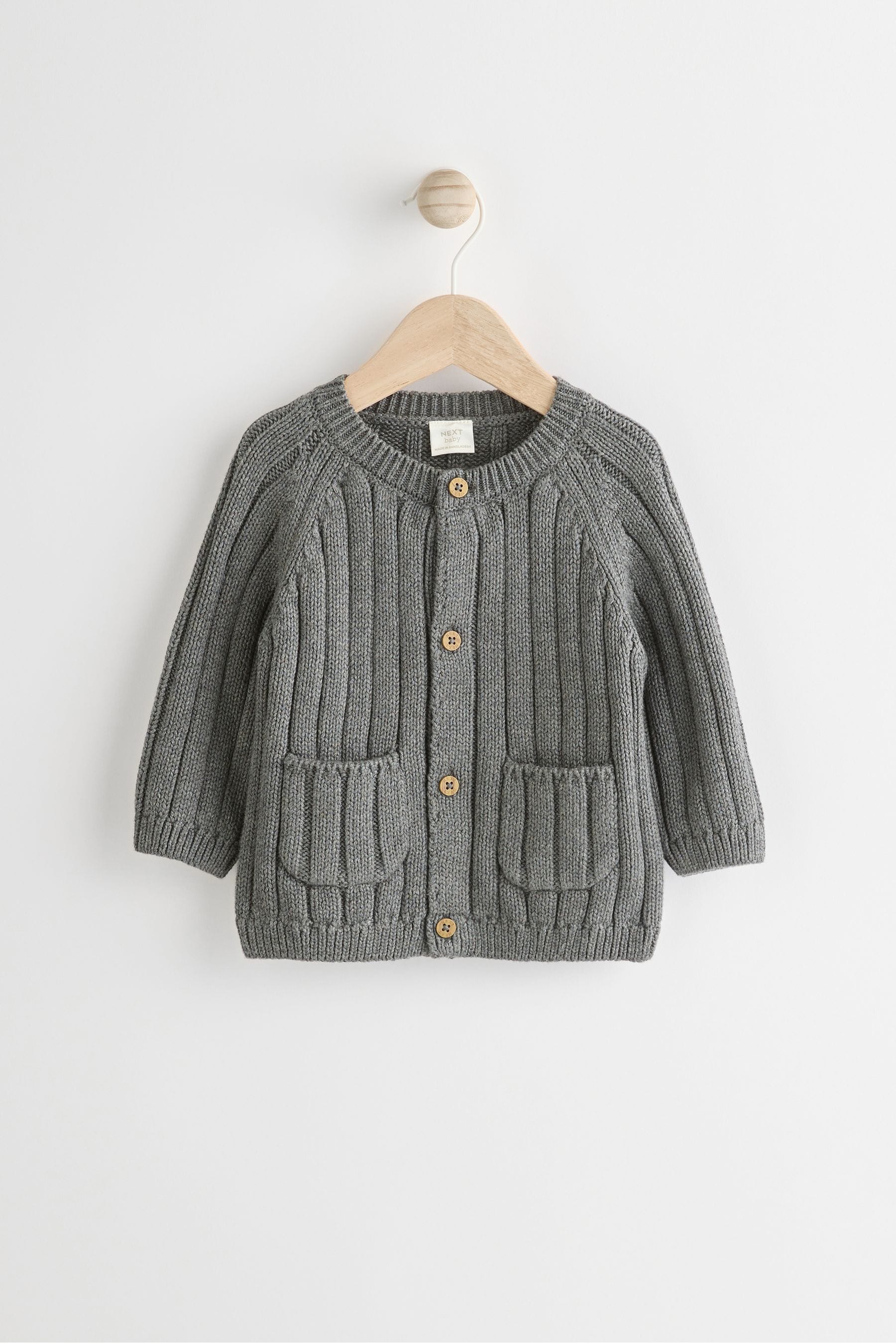 Grey Little Man Baby 100% Cotton Knitted Cardigan (0mths-2yrs)