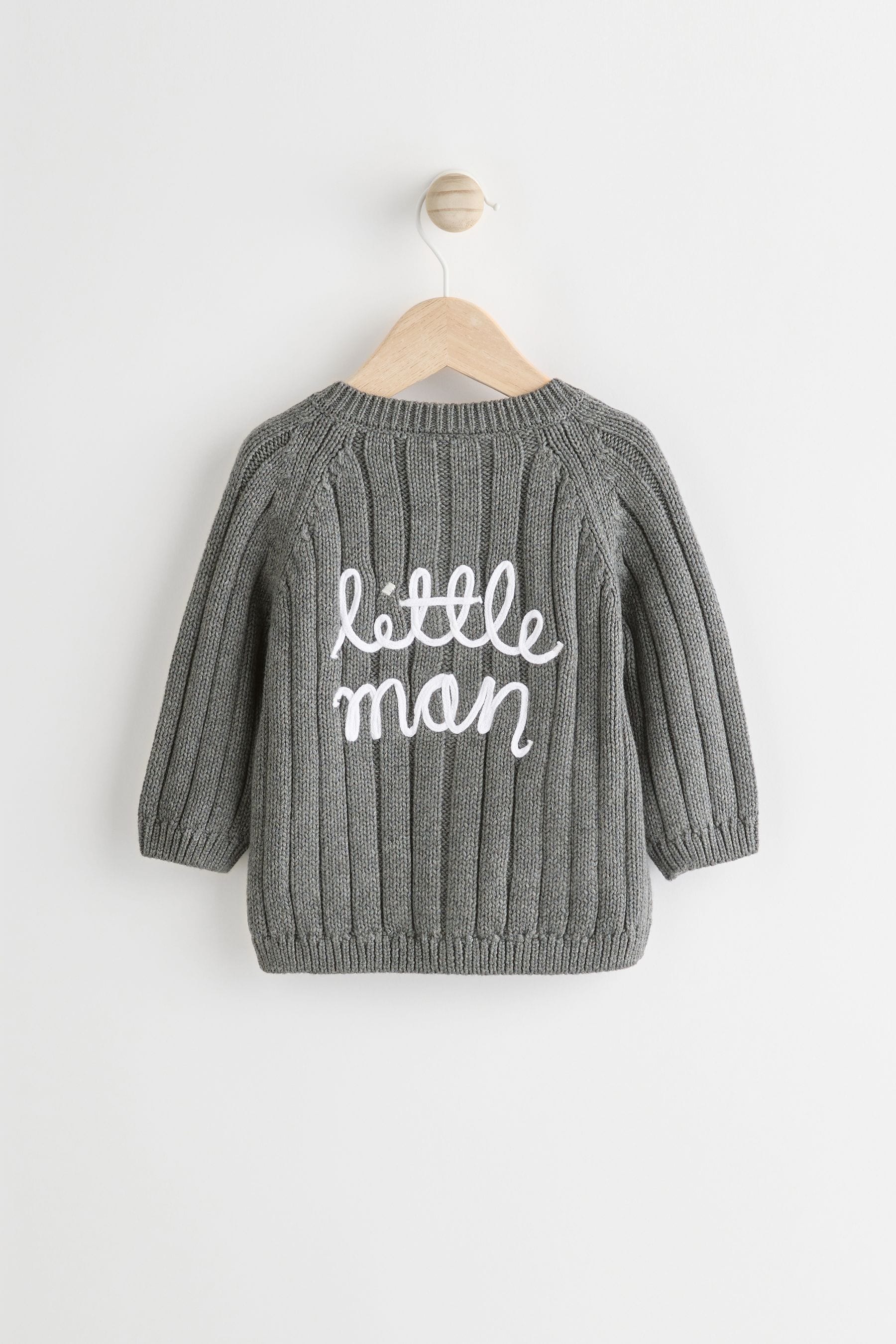 Grey Little Man Baby 100% Cotton Knitted Cardigan (0mths-2yrs)