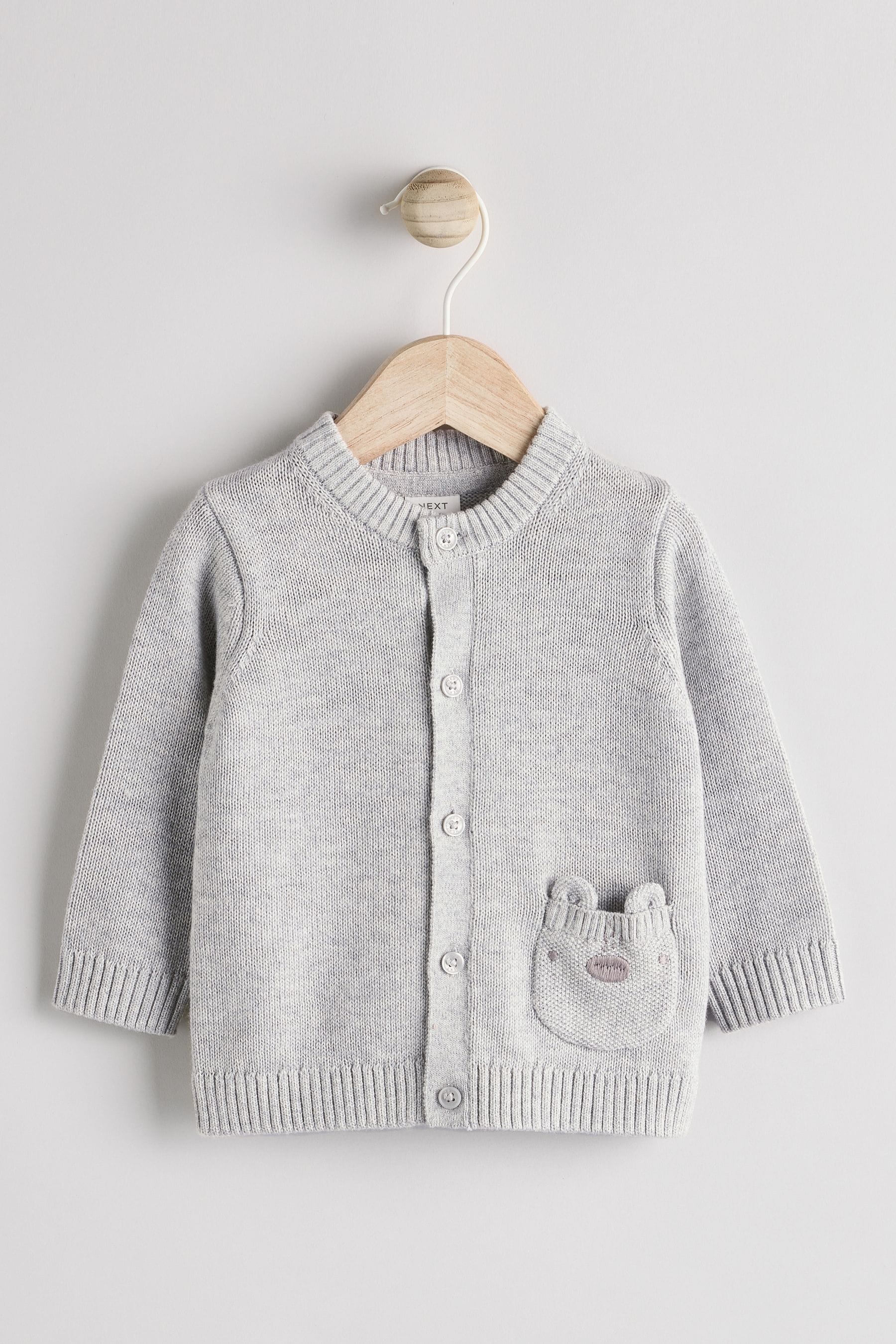 Grey Bear 100% Cotton Baby Knitted Cardigan (0mths-2yrs)