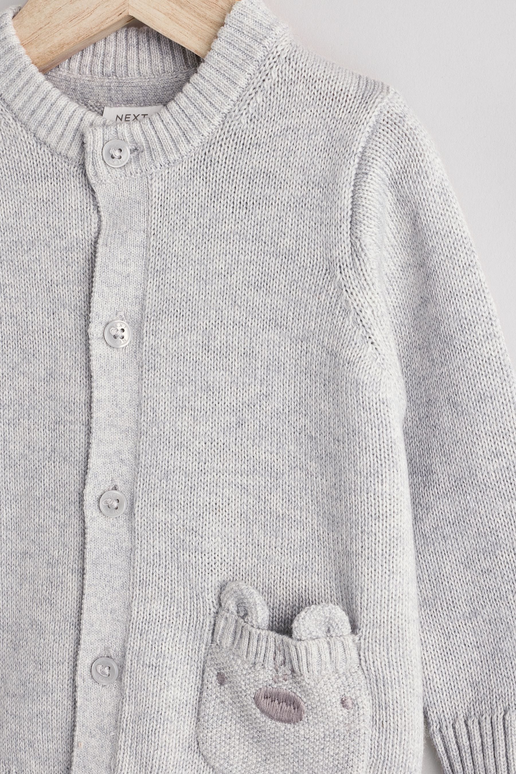 Grey Bear 100% Cotton Baby Knitted Cardigan (0mths-2yrs)