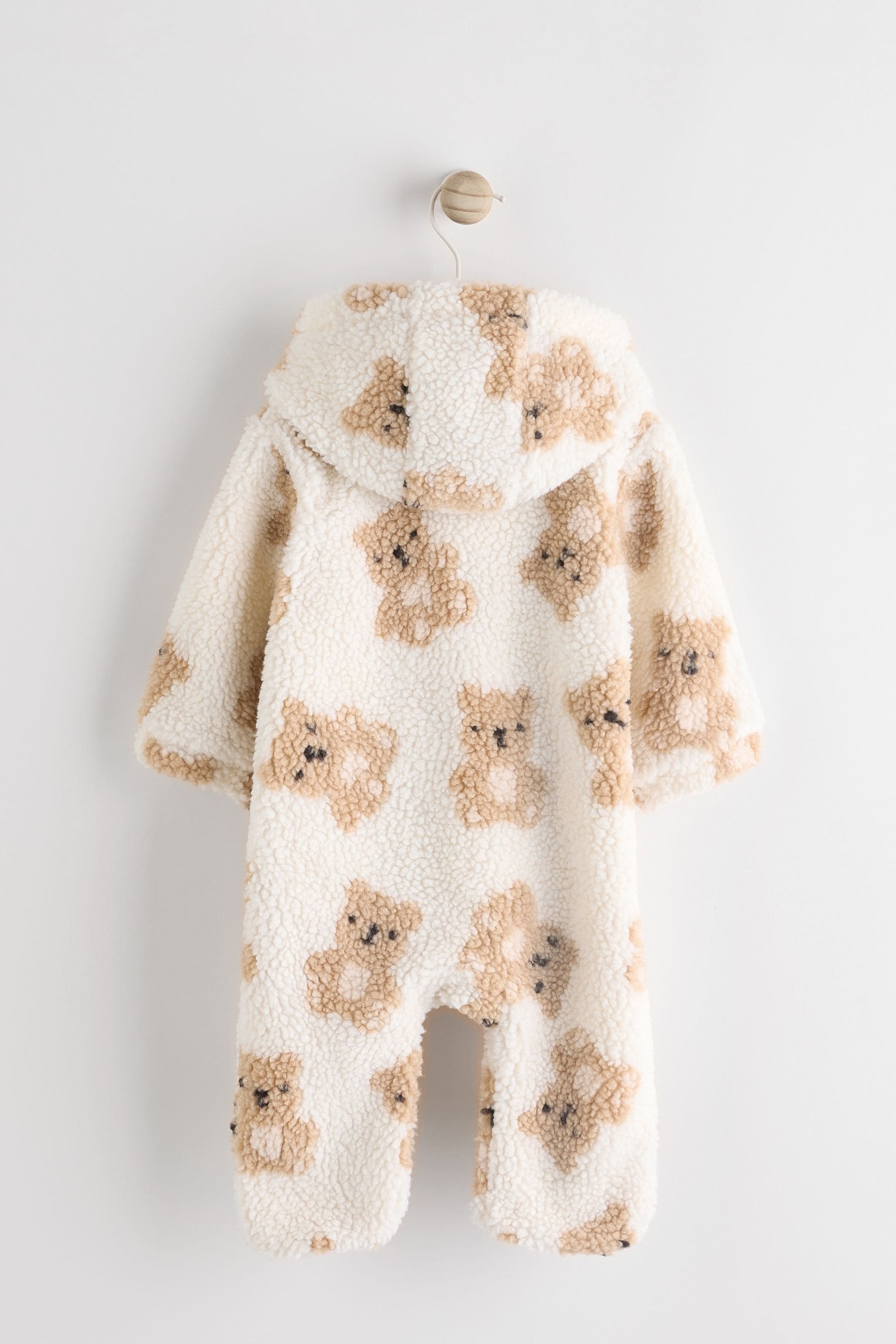 Ecru/Tan Bear Print Baby Cosy Fleece All-In-One (0mths-2yrs)