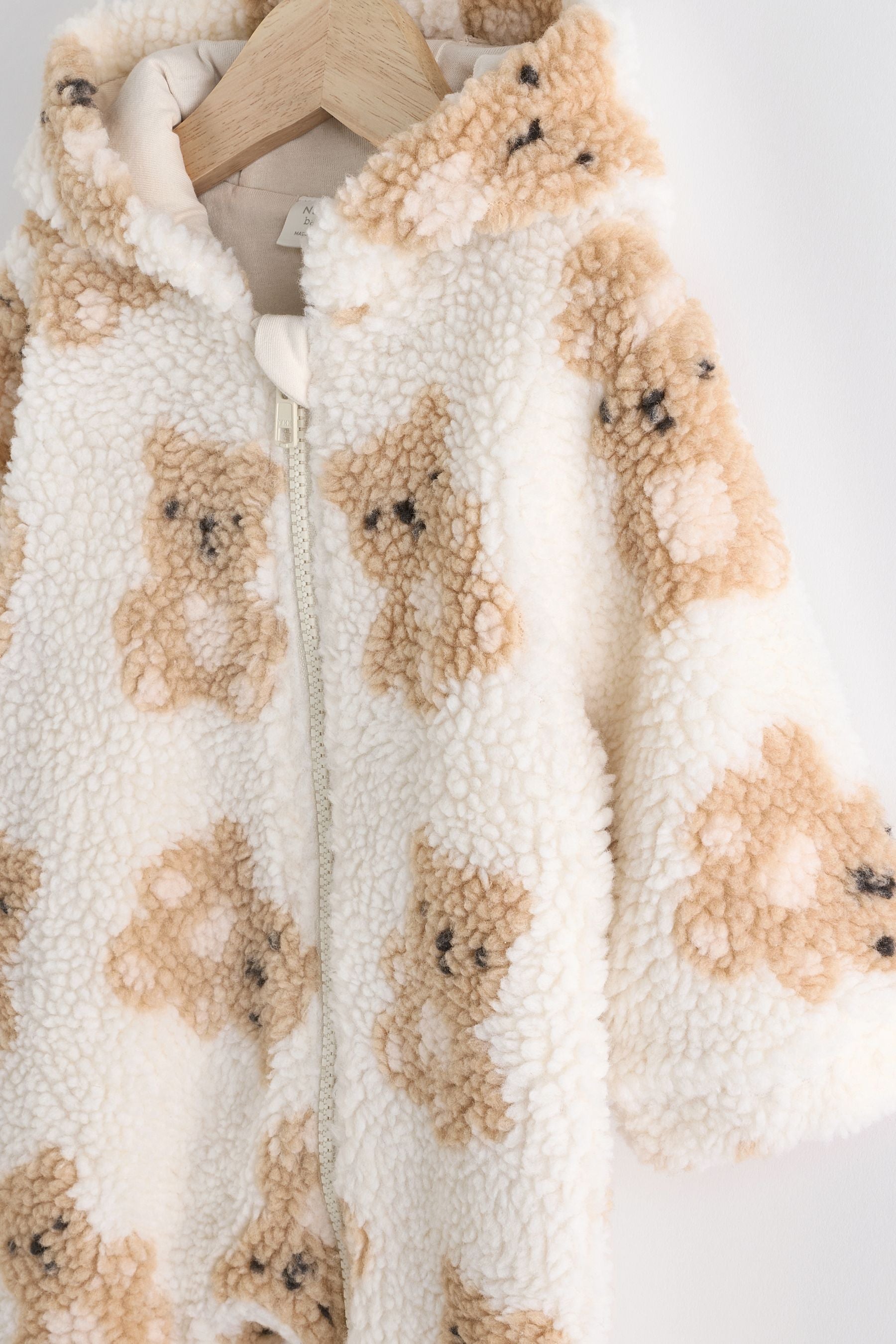 Ecru/Tan Bear Print Baby Cosy Fleece All-In-One (0mths-2yrs)