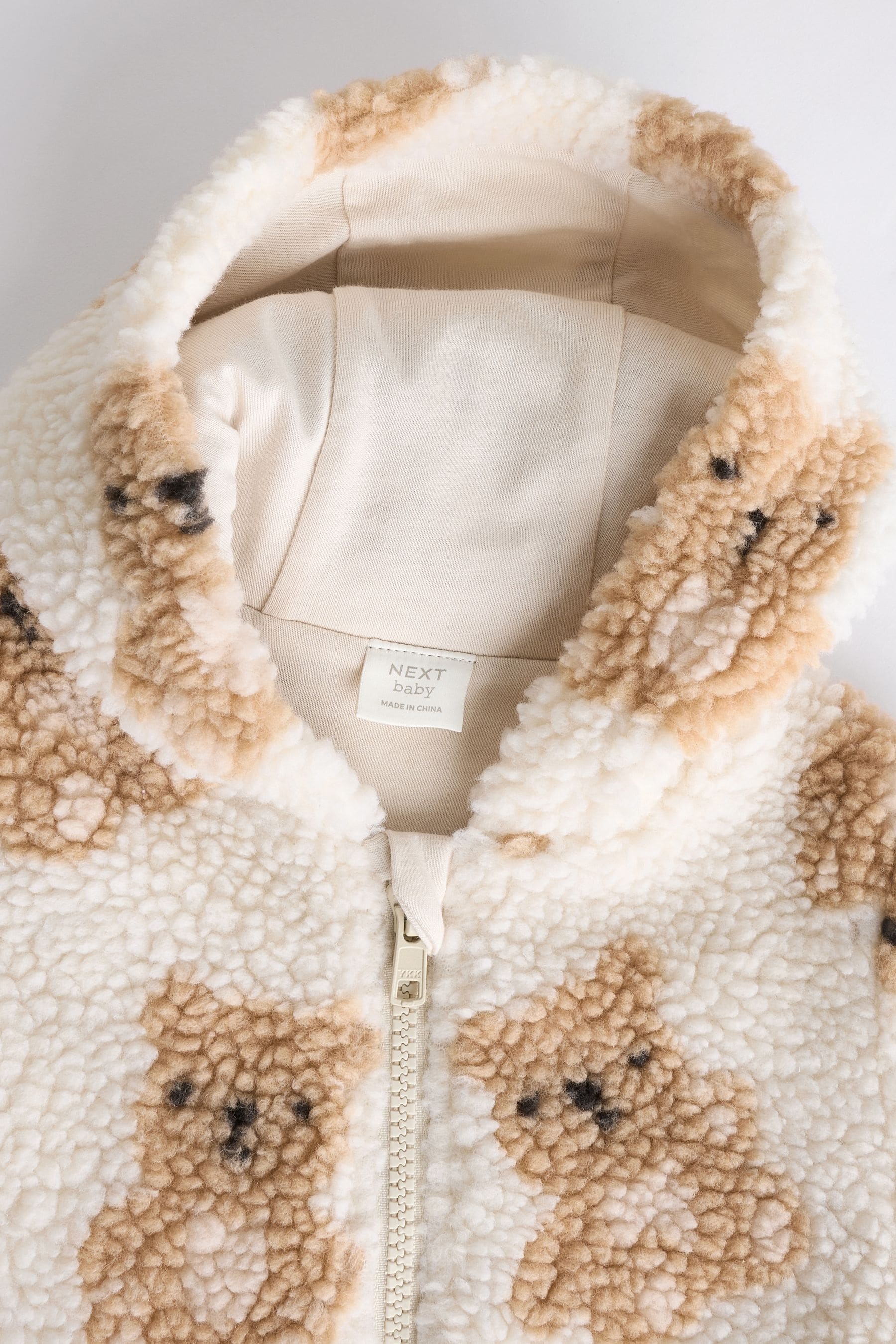 Ecru/Tan Bear Print Baby Cosy Fleece All-In-One (0mths-2yrs)