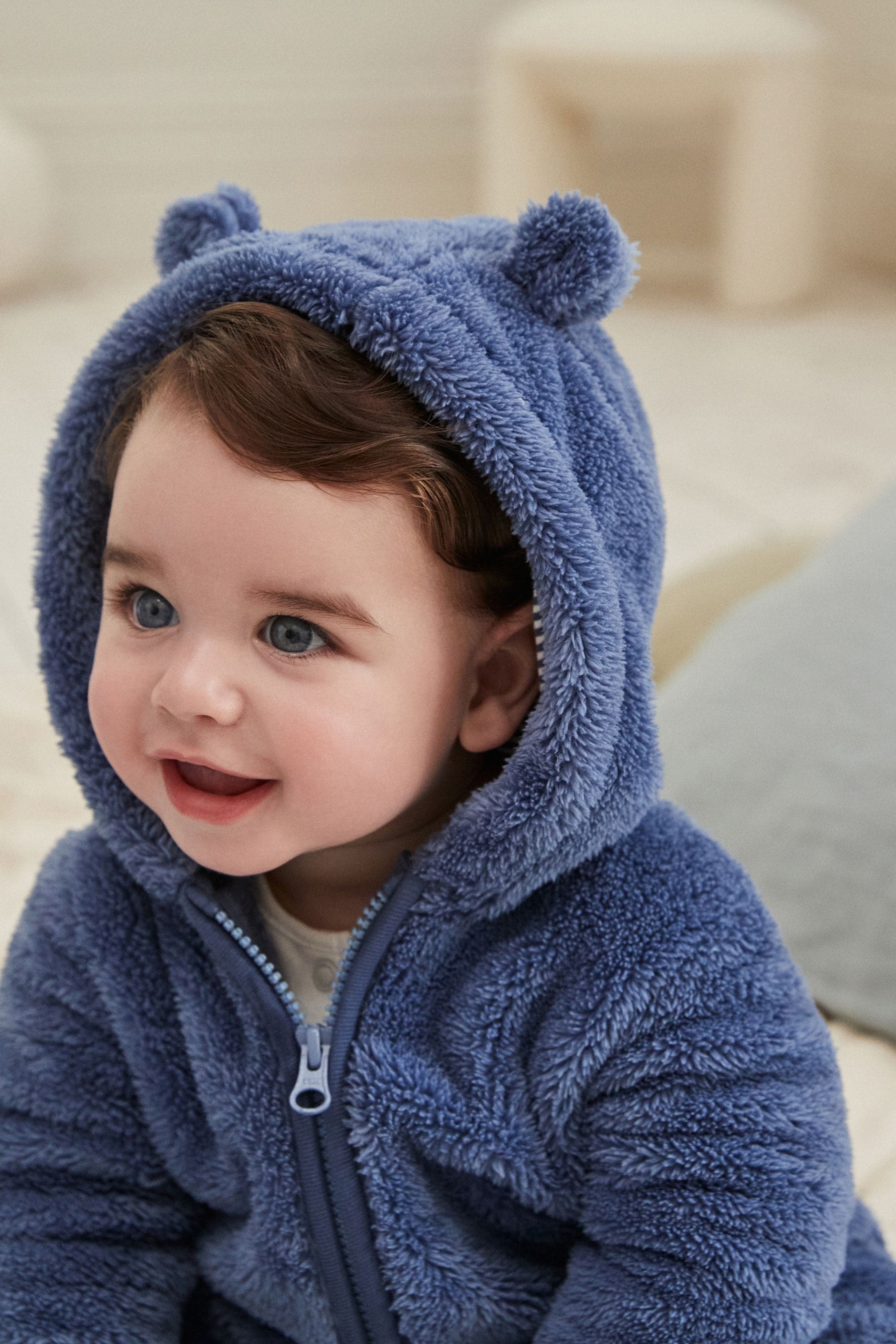 Navy Baby Cosy Zip Lined Hooded Fleece All-In-One (0mths-2yrs)