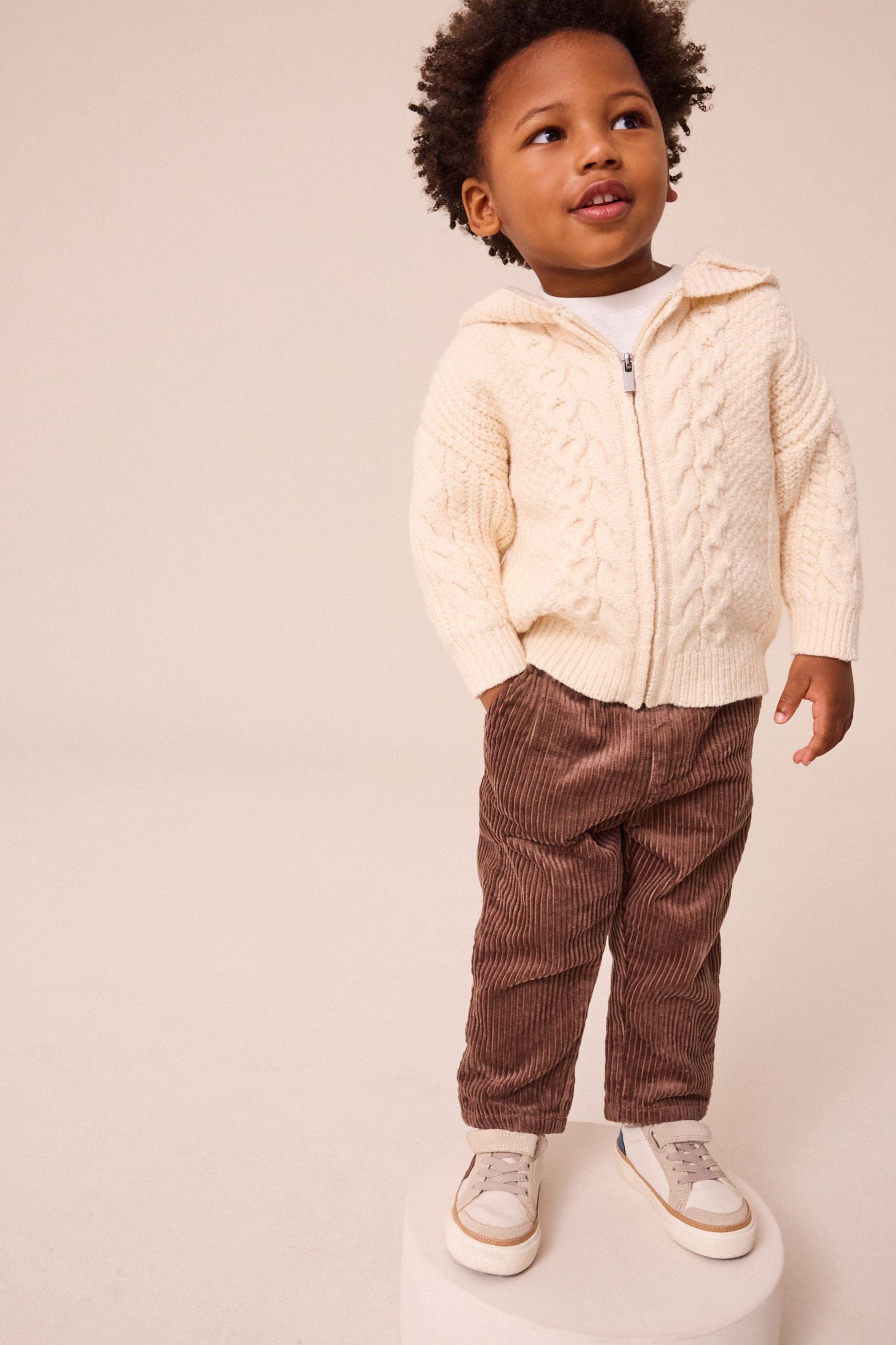 Ecru Cable Knit Zip Through Cardigan (3mths-7yrs)