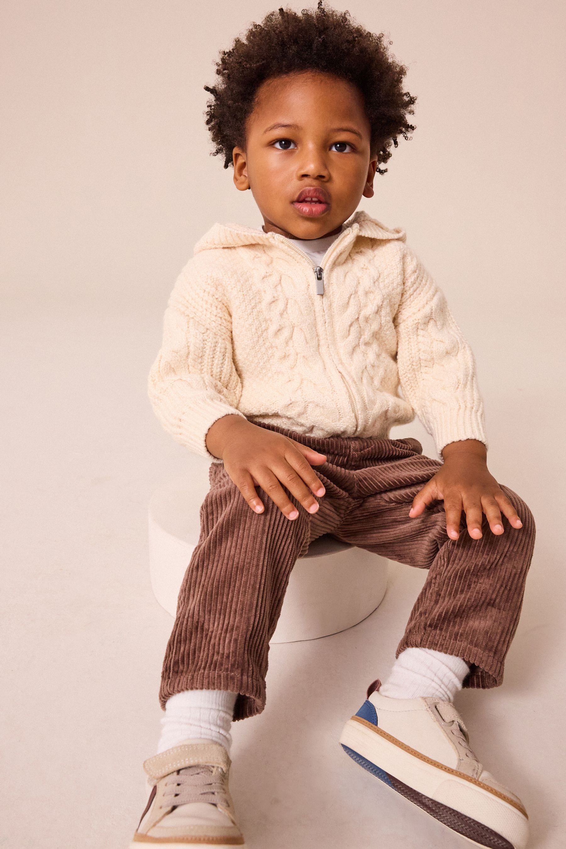 Ecru Cable Knit Zip Through Cardigan (3mths-7yrs)