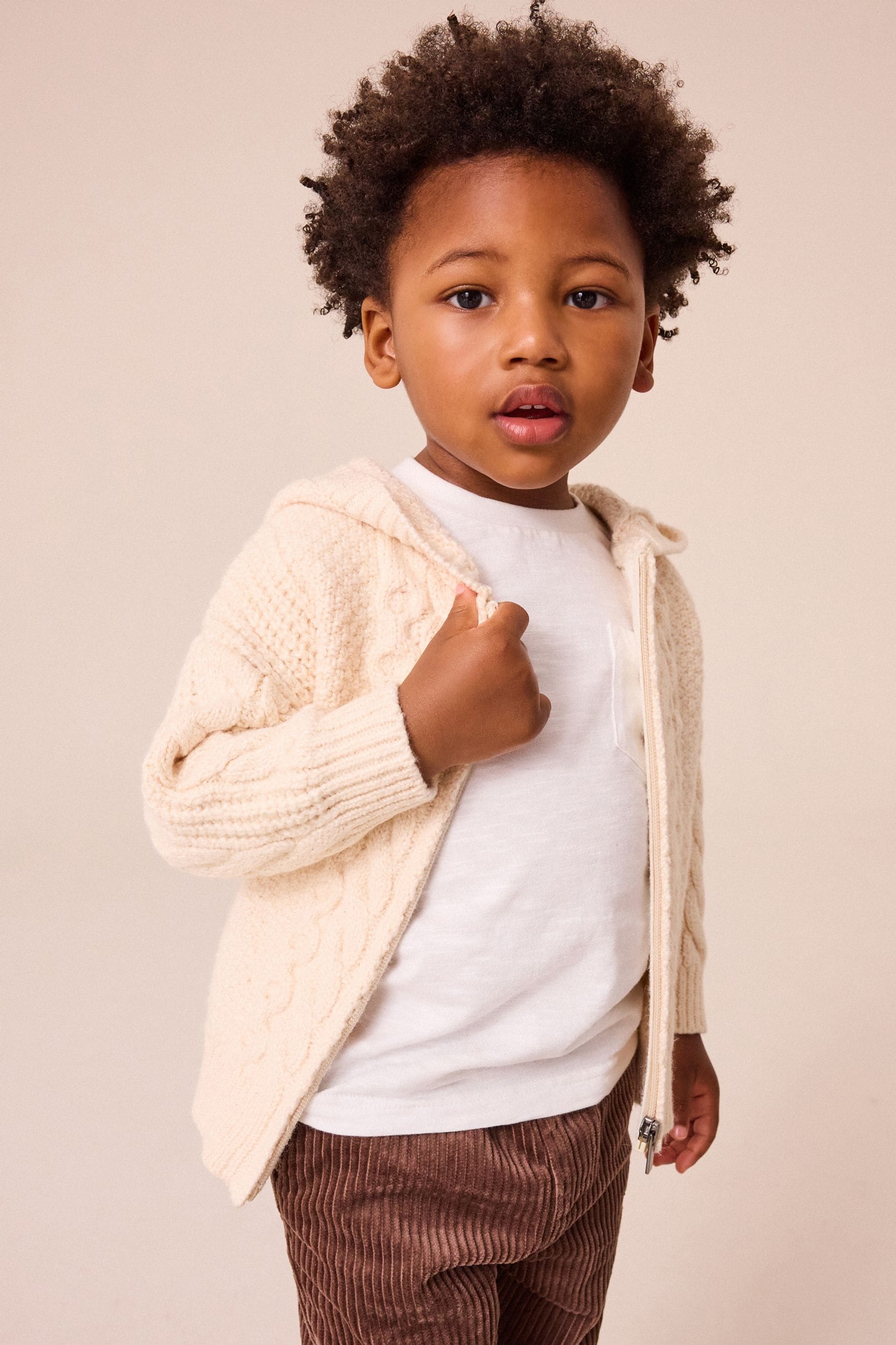 Ecru Cable Knit Zip Through Cardigan (3mths-7yrs)