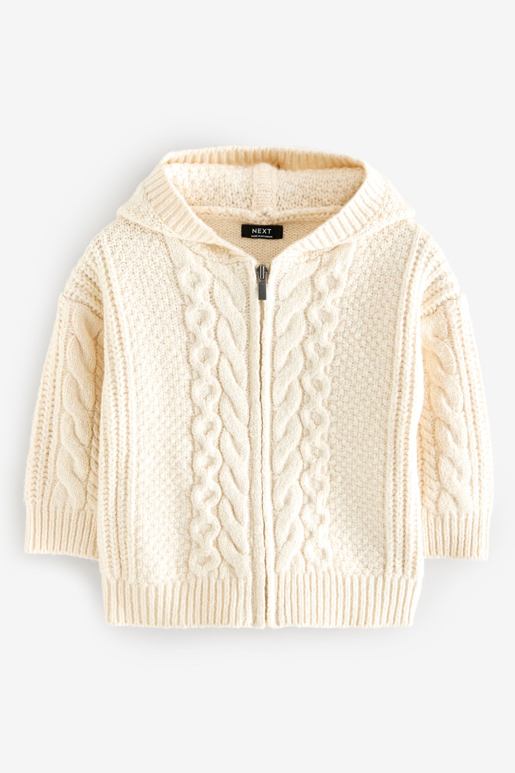 Ecru Cable Knit Zip Through Cardigan (3mths-7yrs)