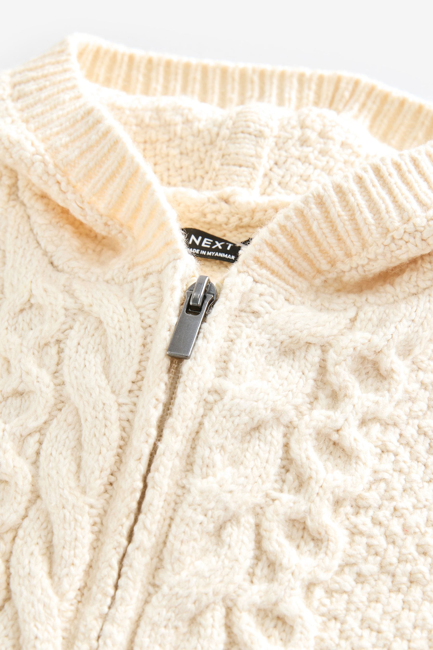 Ecru Cable Knit Zip Through Cardigan (3mths-7yrs)