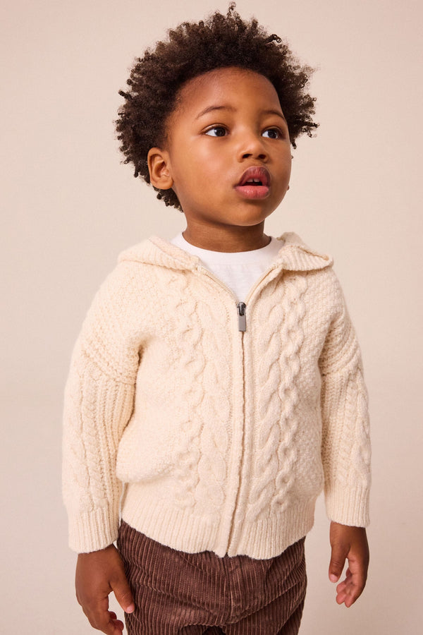 Ecru Cable Knit Zip Through Cardigan (3mths-7yrs)