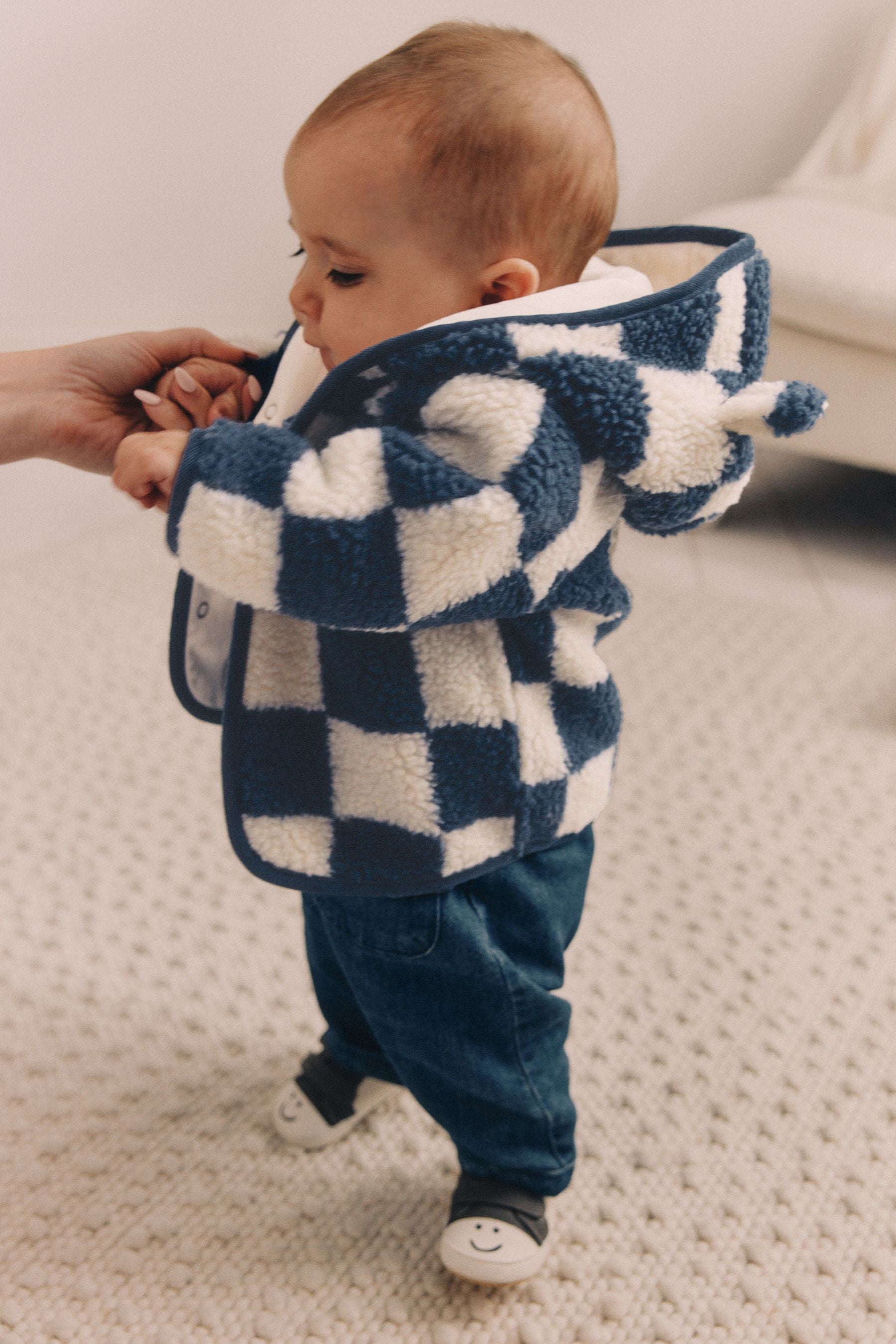 Navy Checkerboard Baby Borg Fleece Jacket (0mths-2yrs)