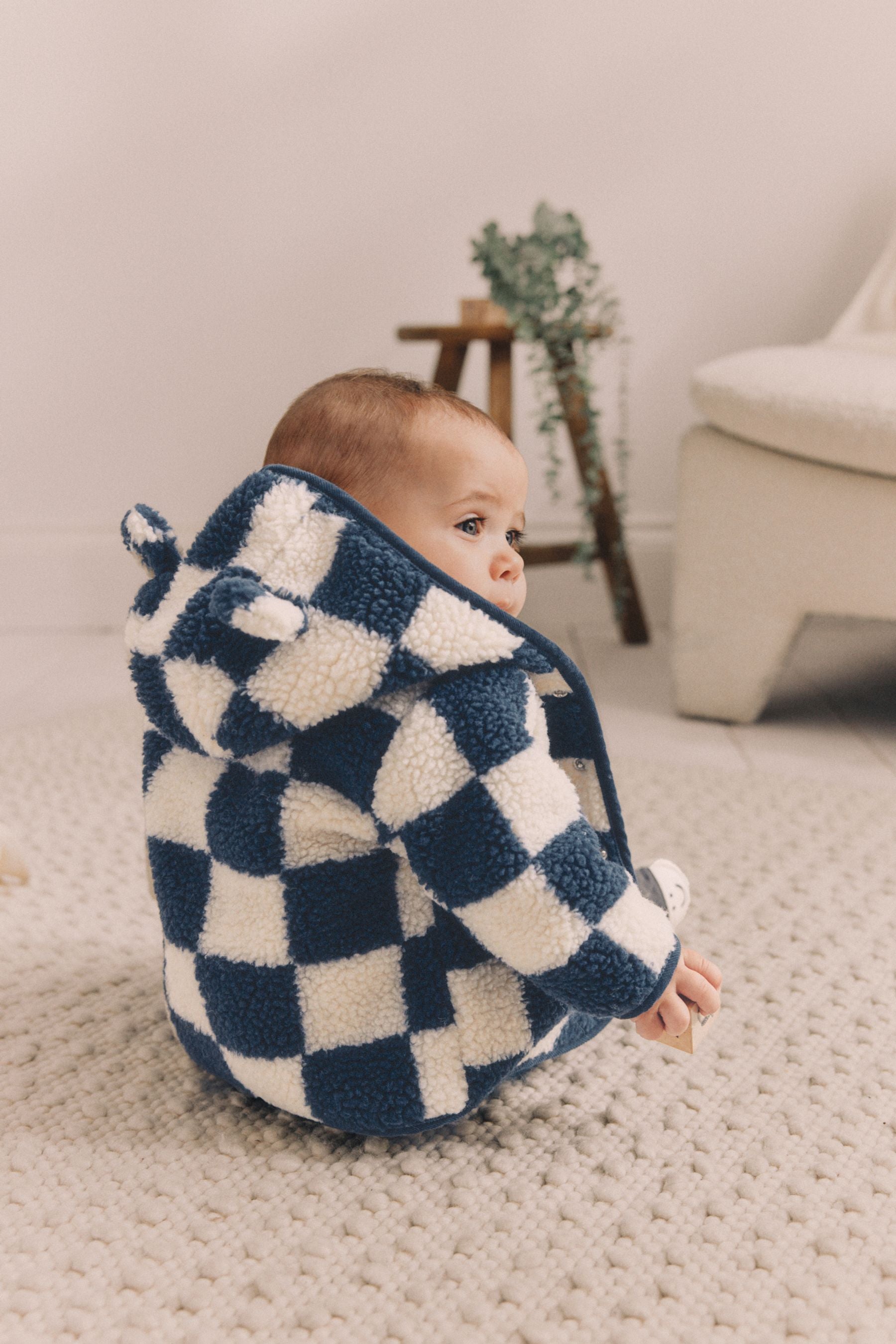 Navy Checkerboard Baby Borg Fleece Jacket (0mths-2yrs)